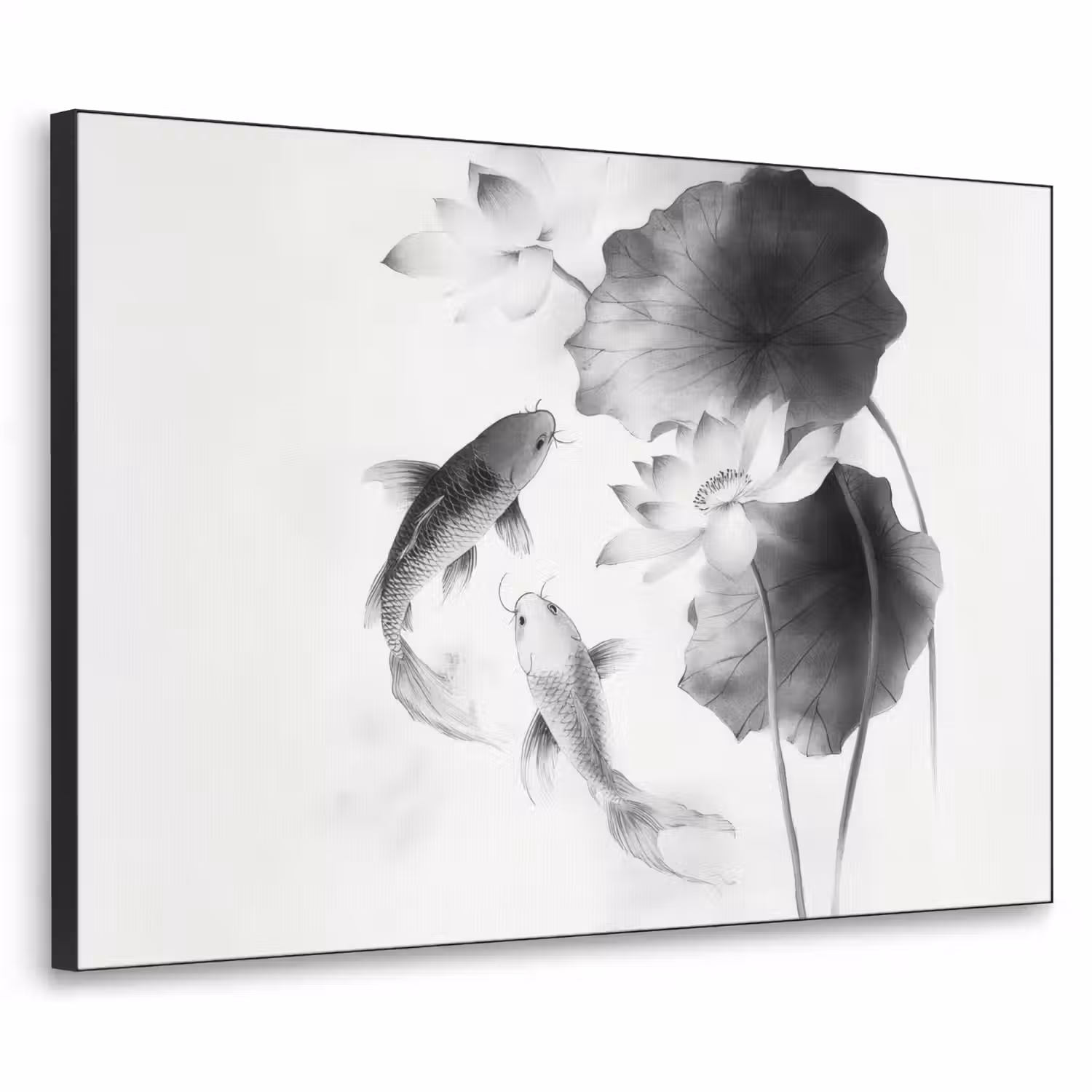 Lotusbloemen - Vissen - Bladeren - Zwart Textielframe - compleet frame klein -3d