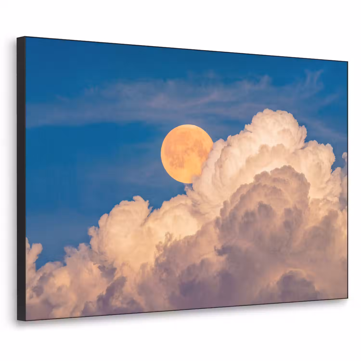 Maan - Wolken - Natuur - Oranje Textielframe zwart klein -3d