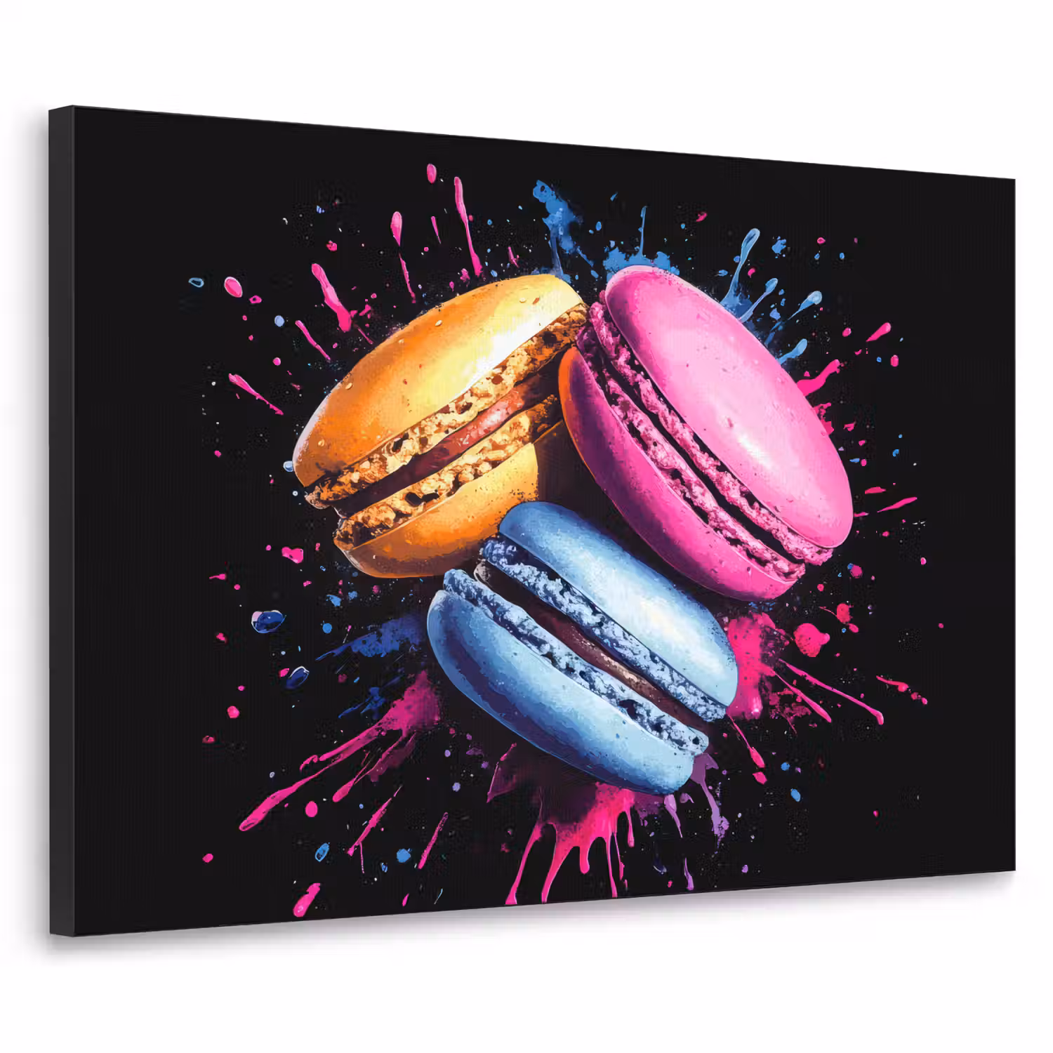 Macarons - Dessert - Graffiti - Kleurrijk - Roze - Blauw - Geel Textielframe - compleet frame klein -3d