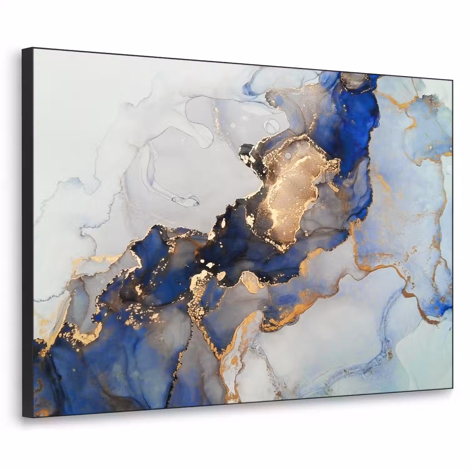 Marmer - Blauw - Goud Textielframe zwart klein -3d