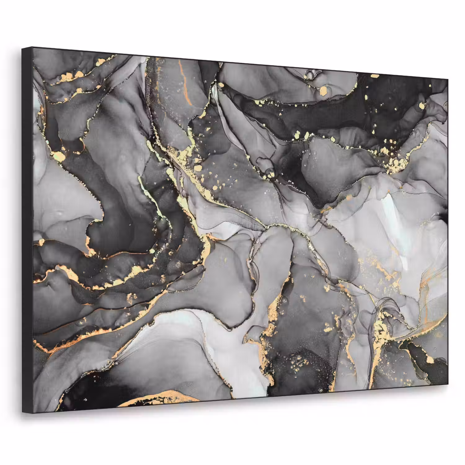 Marmer - Zwart - Goud - Grijs Textielframe zwart klein -3d