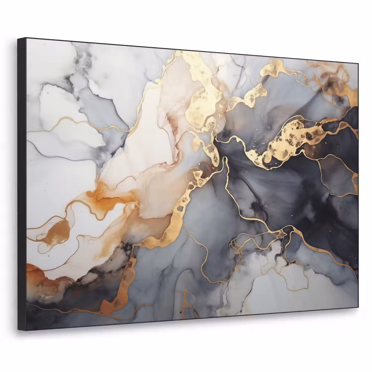 Marmer - Zwart - Goud - Wit Textielframe zwart klein -3d
