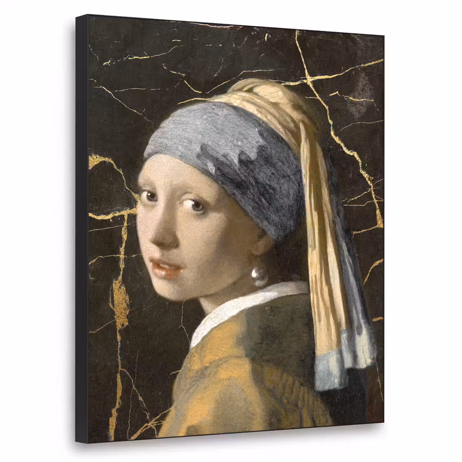Meisje met de parel - Johannes Vermeer - Goud Textielframe zwart klein -3d