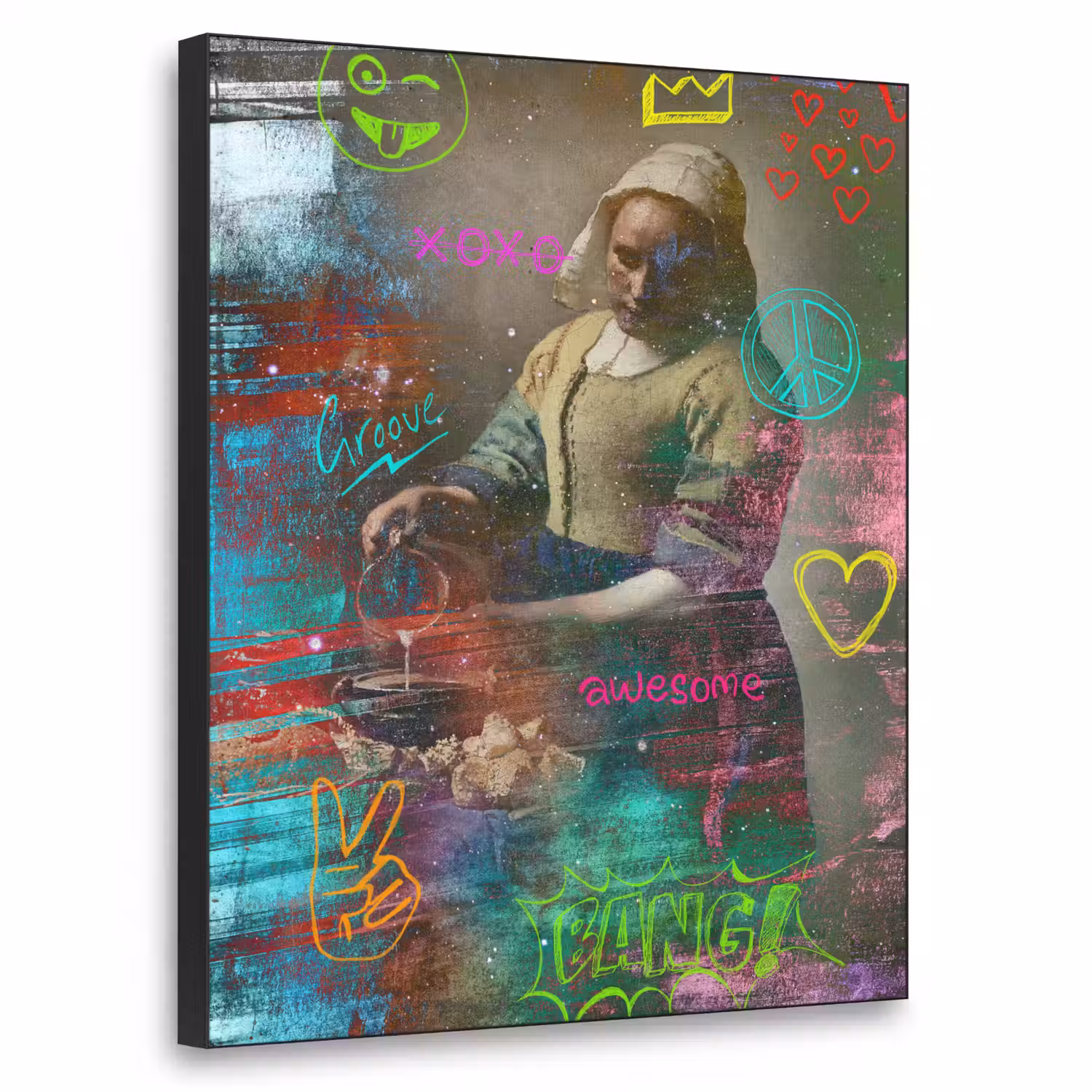 Melkmeisje - Johannes Vermeer - Graffiti Textielframe zwart klein -3d