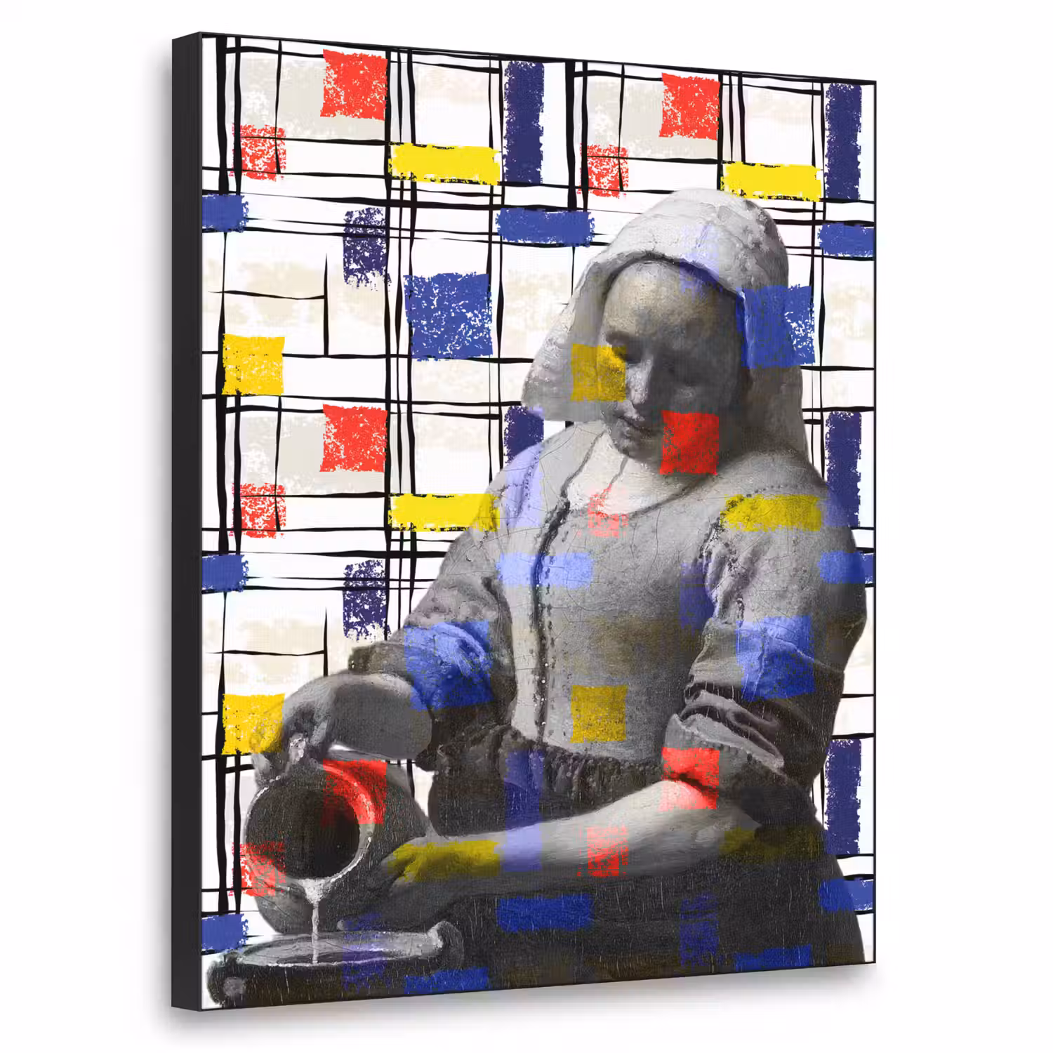 Melkmeisje - Mondriaan - Collage Textielframe zwart klein -3d