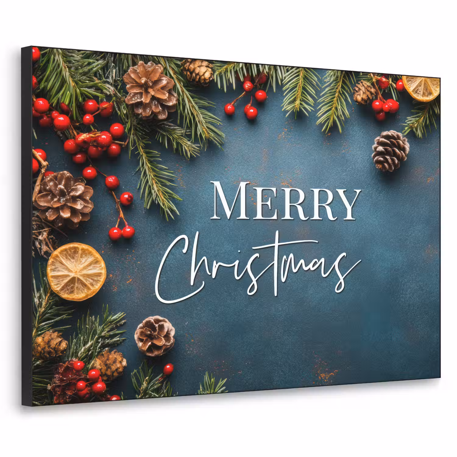 Merry Christmas - Blauw - Kerst - Winter Textielframe - compleet frame klein -3d