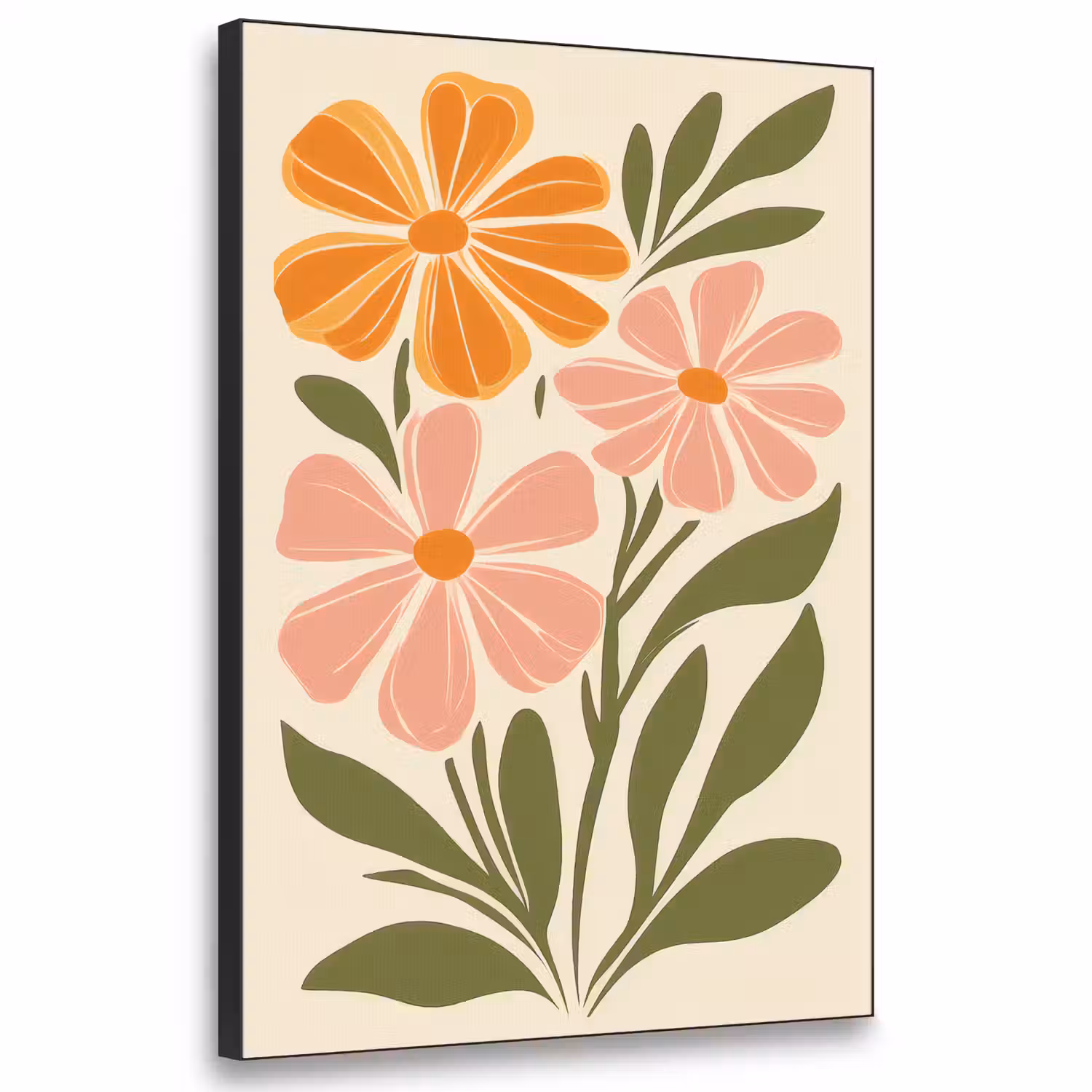 Minimalistisch - Bloemen - Bladeren - Roze Textielframe - compleet frame klein -3d