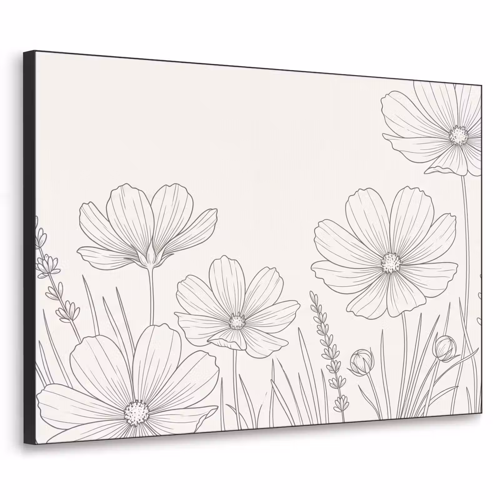 Minimalistisch - Modern - Bloemen - Beige Textielframe zwart klein -3d
