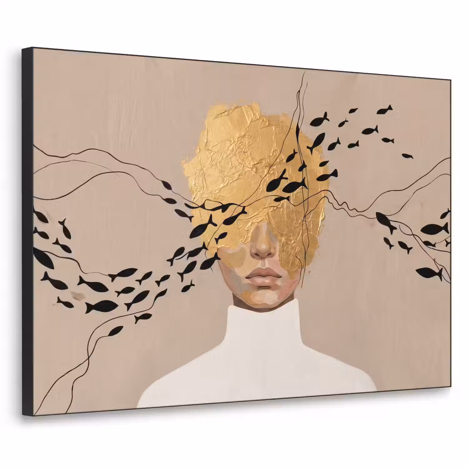 Modern - Vrouw - Goud Textielframe zwart klein -3d