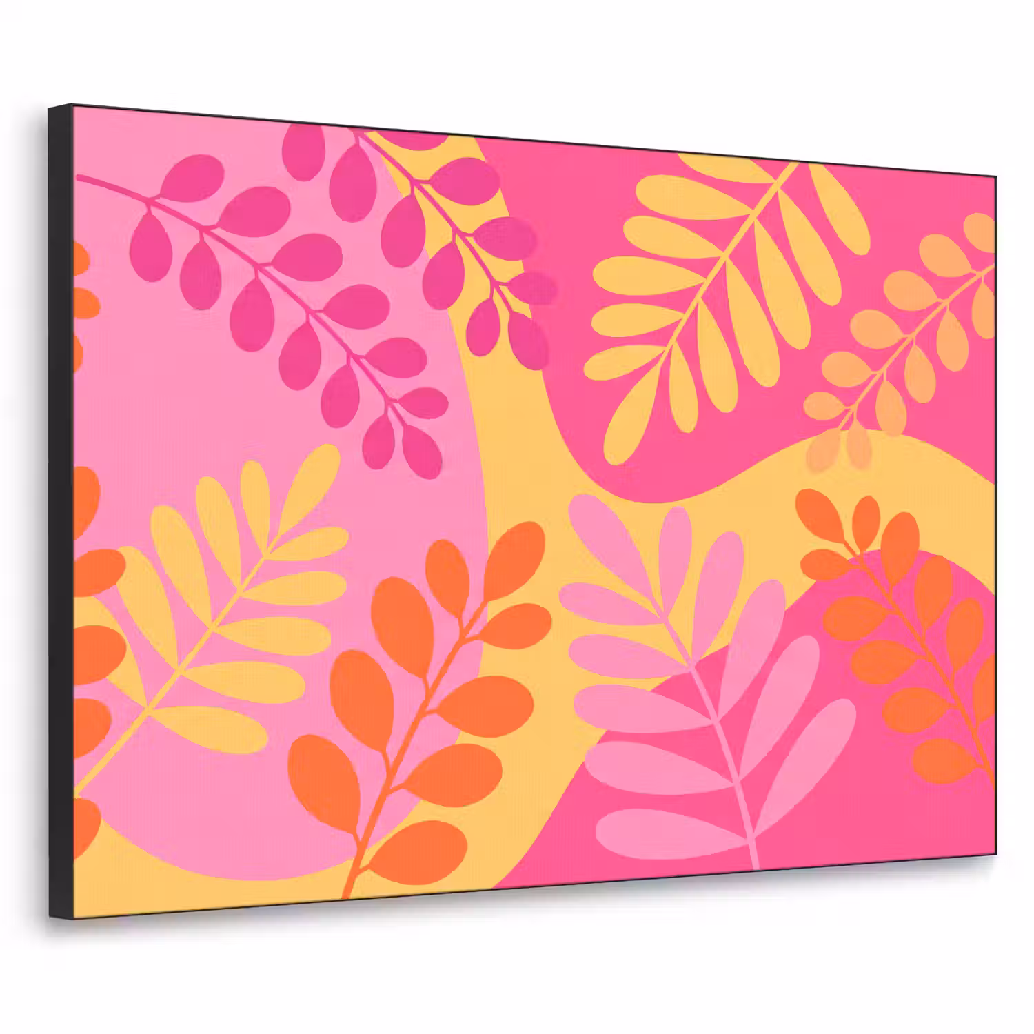 Natuur - Bladeren - Abstract - Roze - Geel Textielframe zwart klein -3d