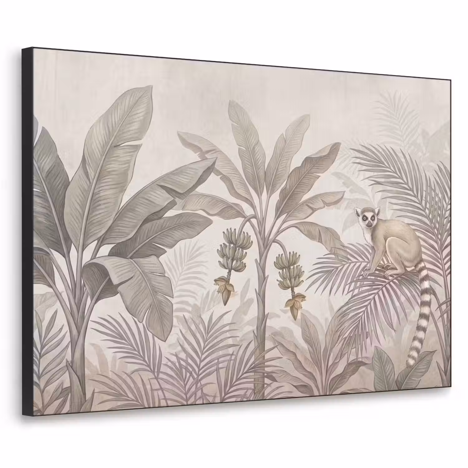 Natuur - Jungle - Ringstaartmaki - Bruin Textielframe zwart klein -3d