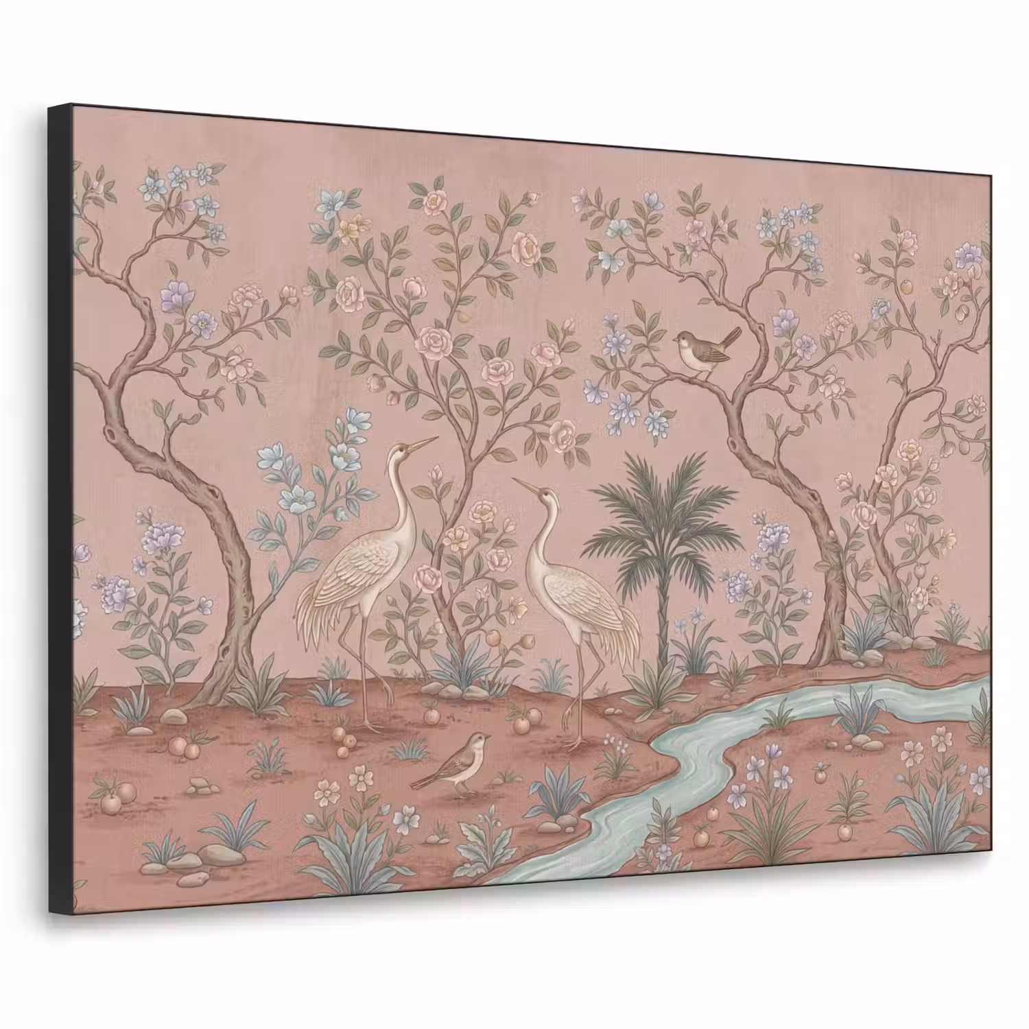 Nostalgisch - Reigers - Roze Textielframe zwart klein -3d