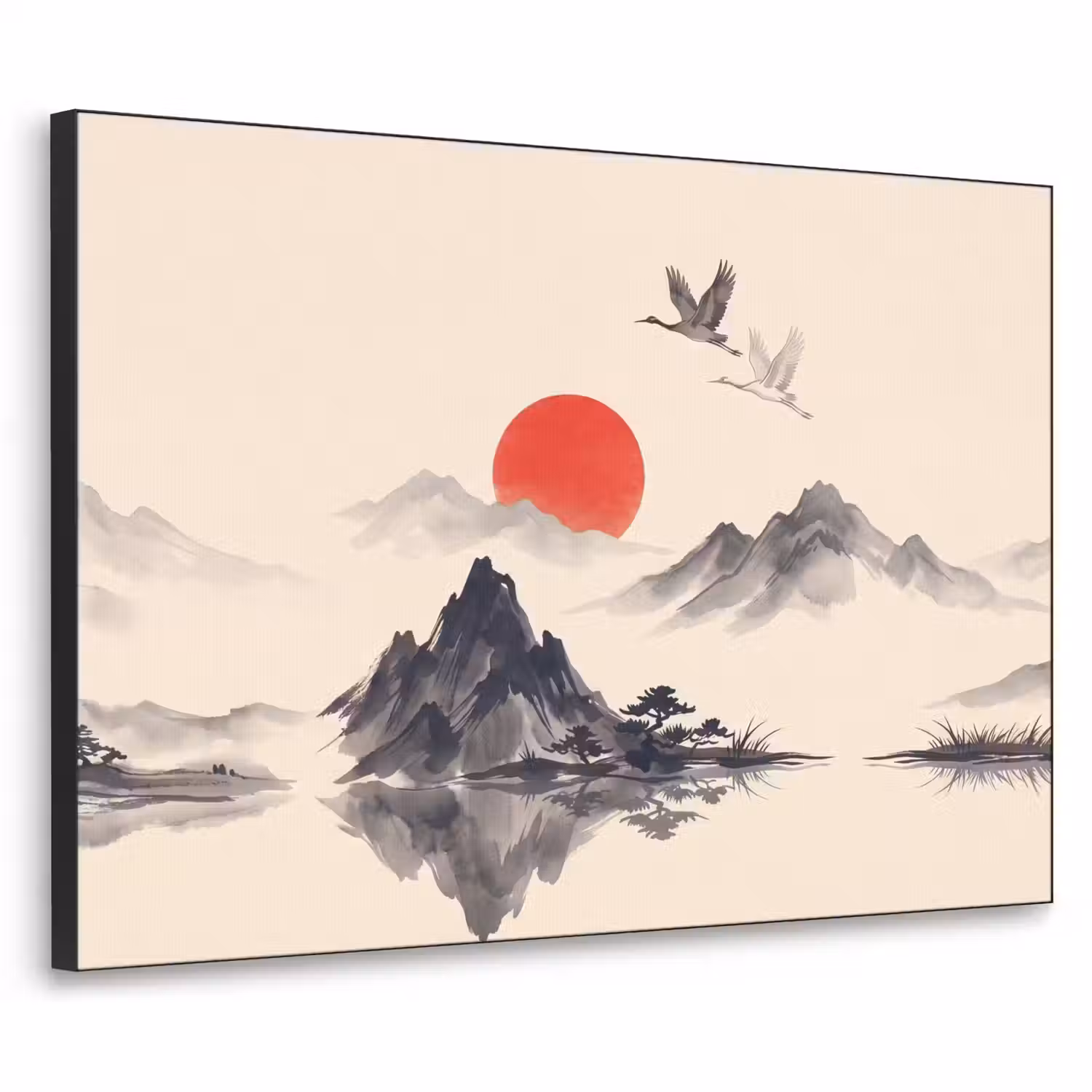 Oosters - Kraanvogels - Landschap Textielframe zwart klein -3d