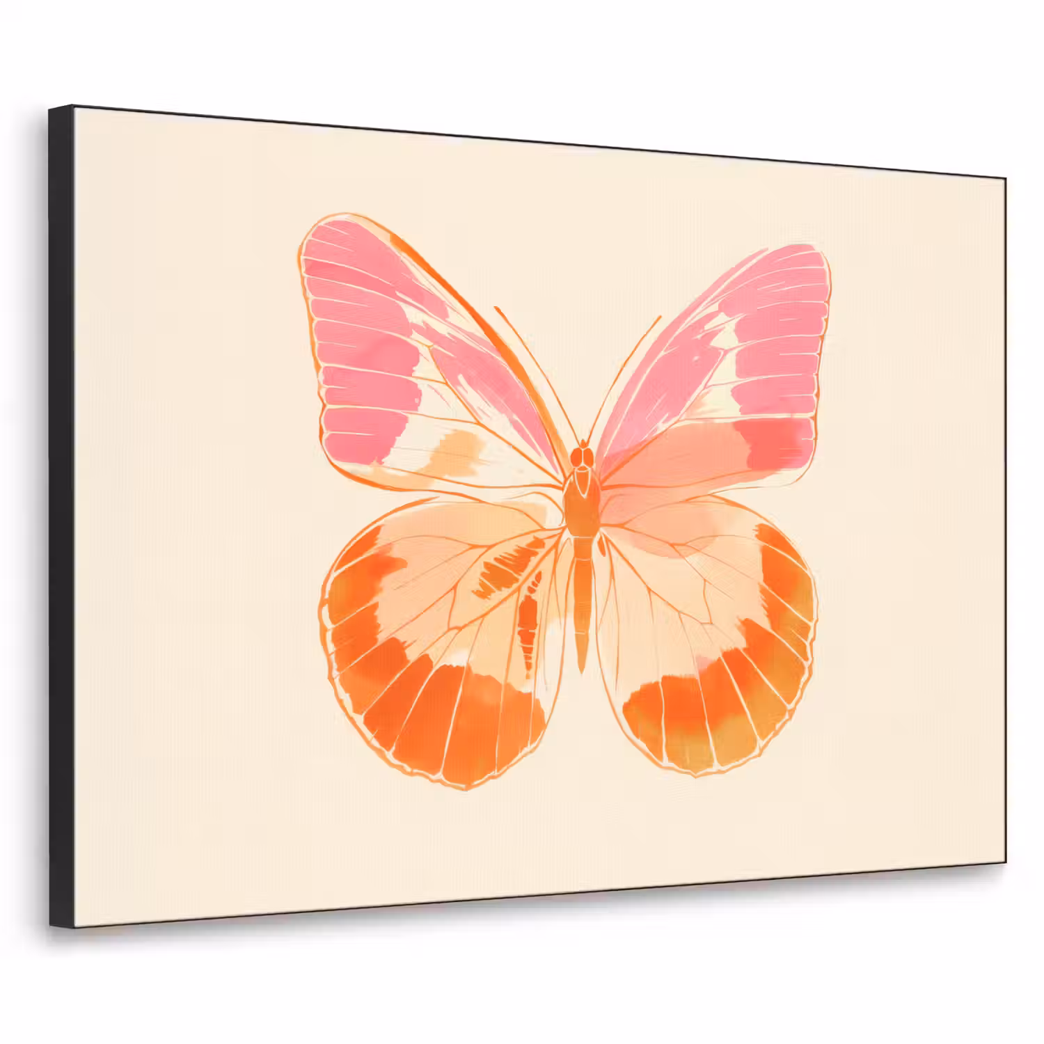 Oranje - Vlinder - Minimalistisch Textielframe - compleet frame klein -3d