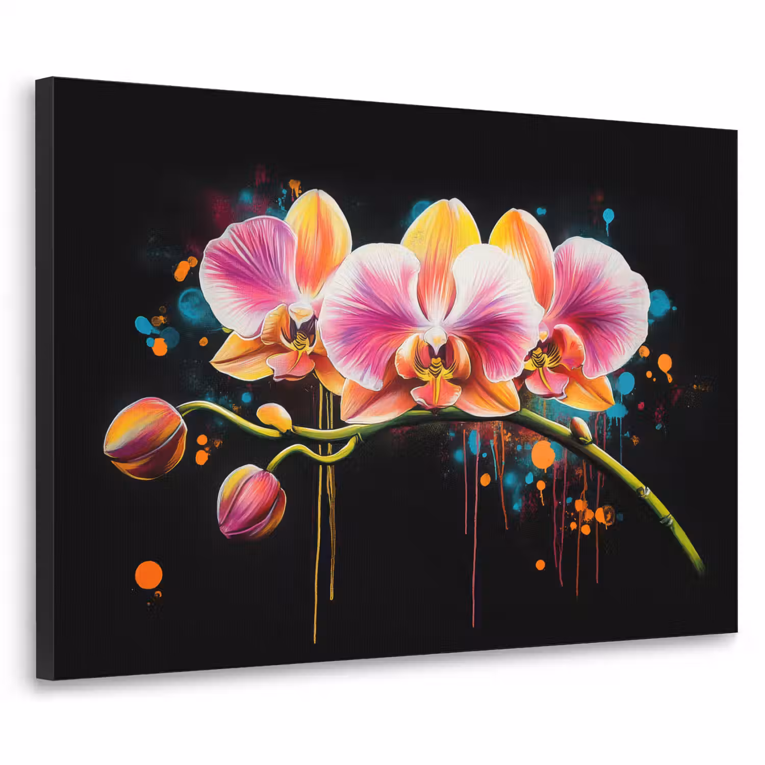 Orchidee - Graffiti - Kleurrijk - Bloemen - Abstract Textielframe - compleet frame klein -3d