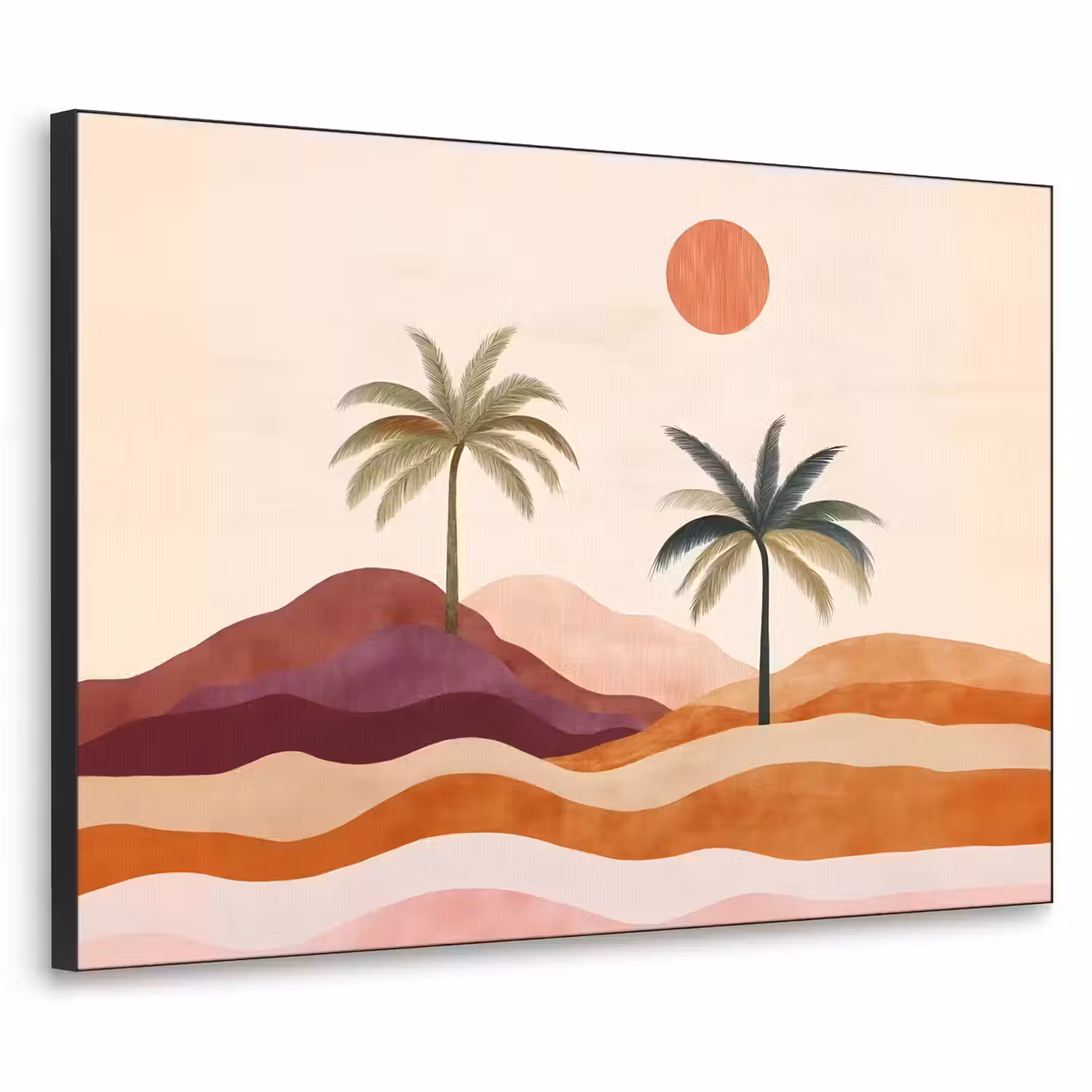 Palmbomen - Abstract - Zon - Heuvels Textielframe - compleet frame klein -3d