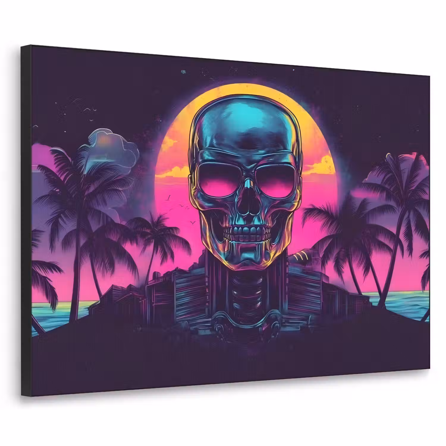 Palmbomen - Hoofd - Metallic - Zonsondergang Textielframe - compleet frame klein -3d