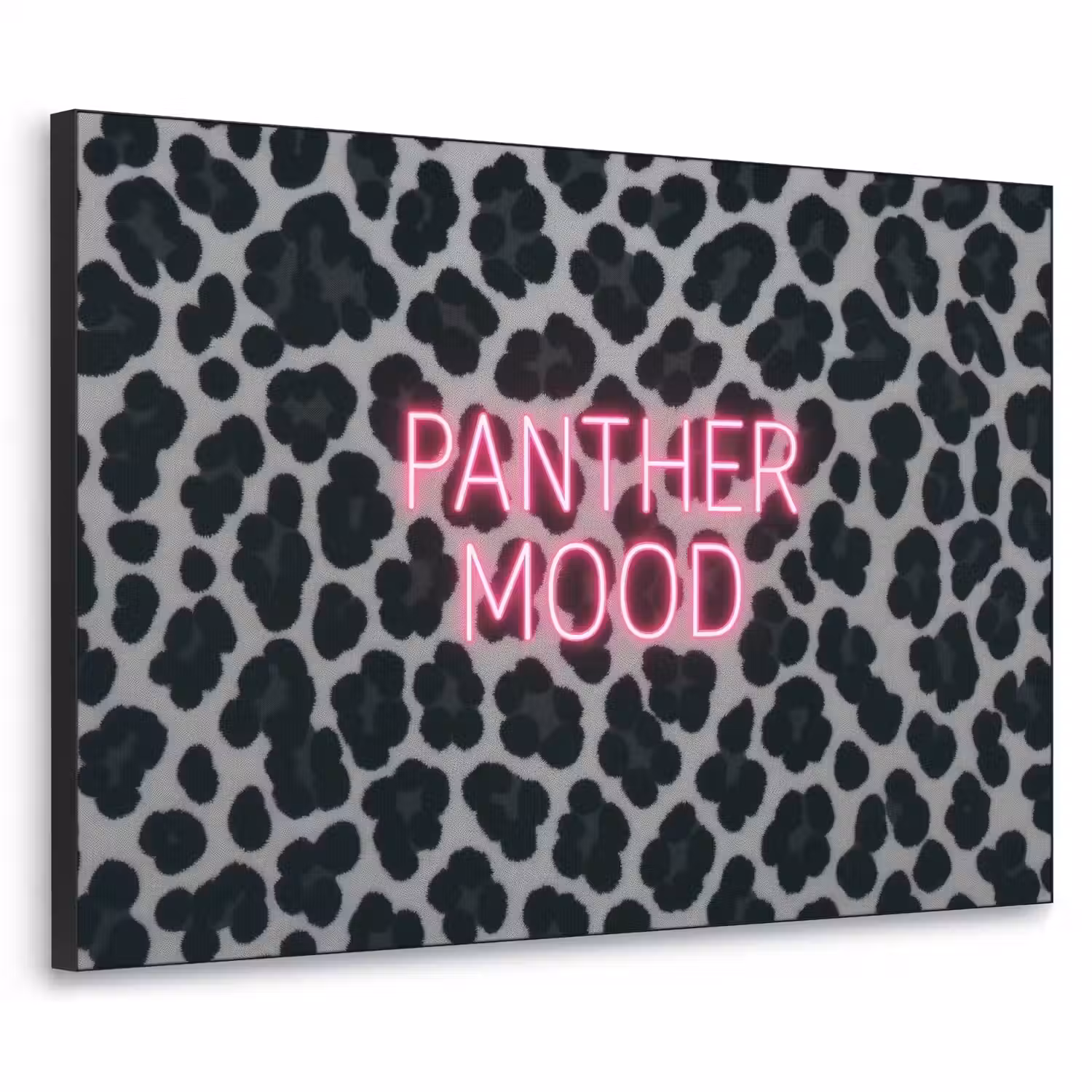 Panterprint - Zwart - Neonletters - Roze Textielframe - compleet frame klein -3d