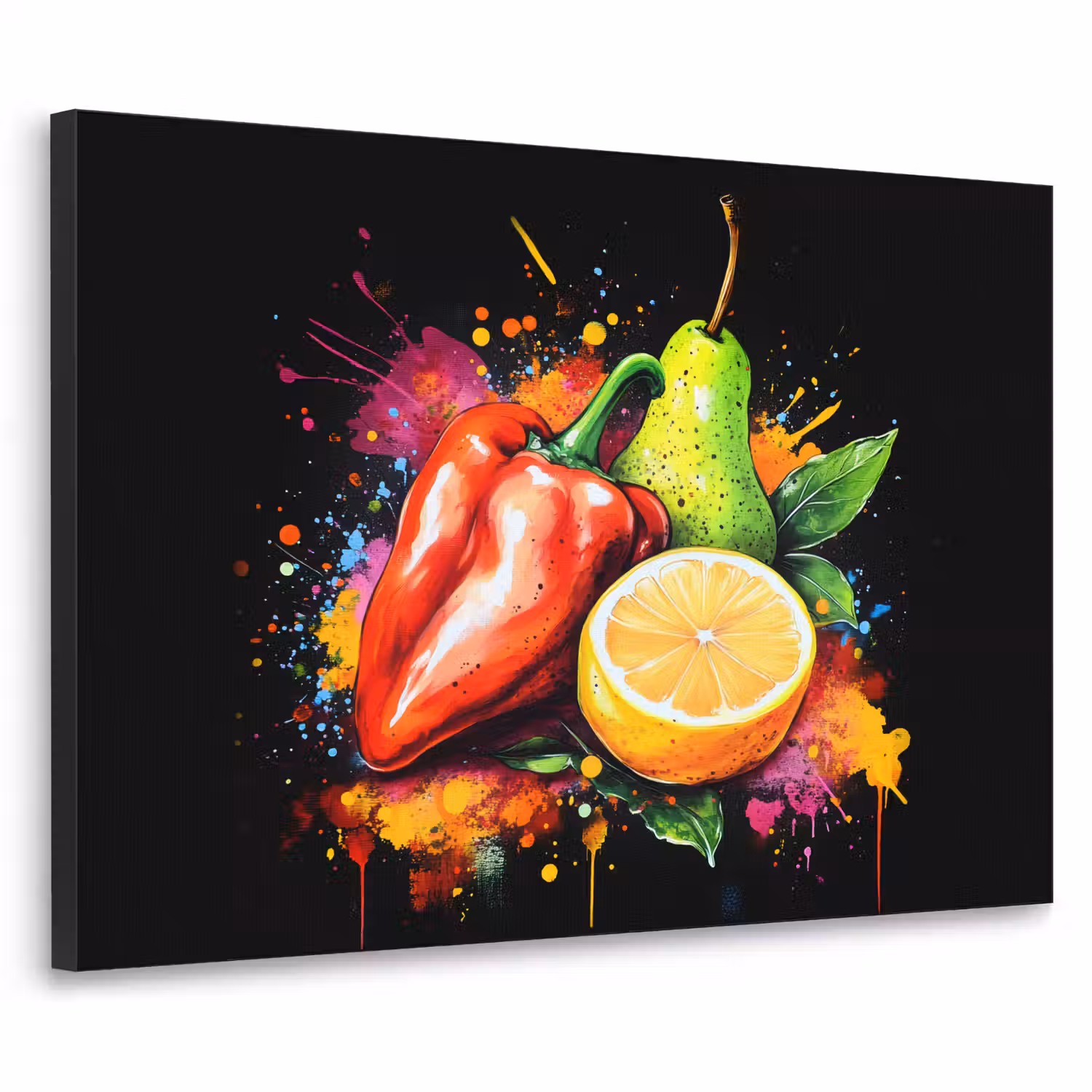 Paprika - Peer - Citroen - Graffiti - Verf - Abstract Textielframe - compleet frame klein -3d