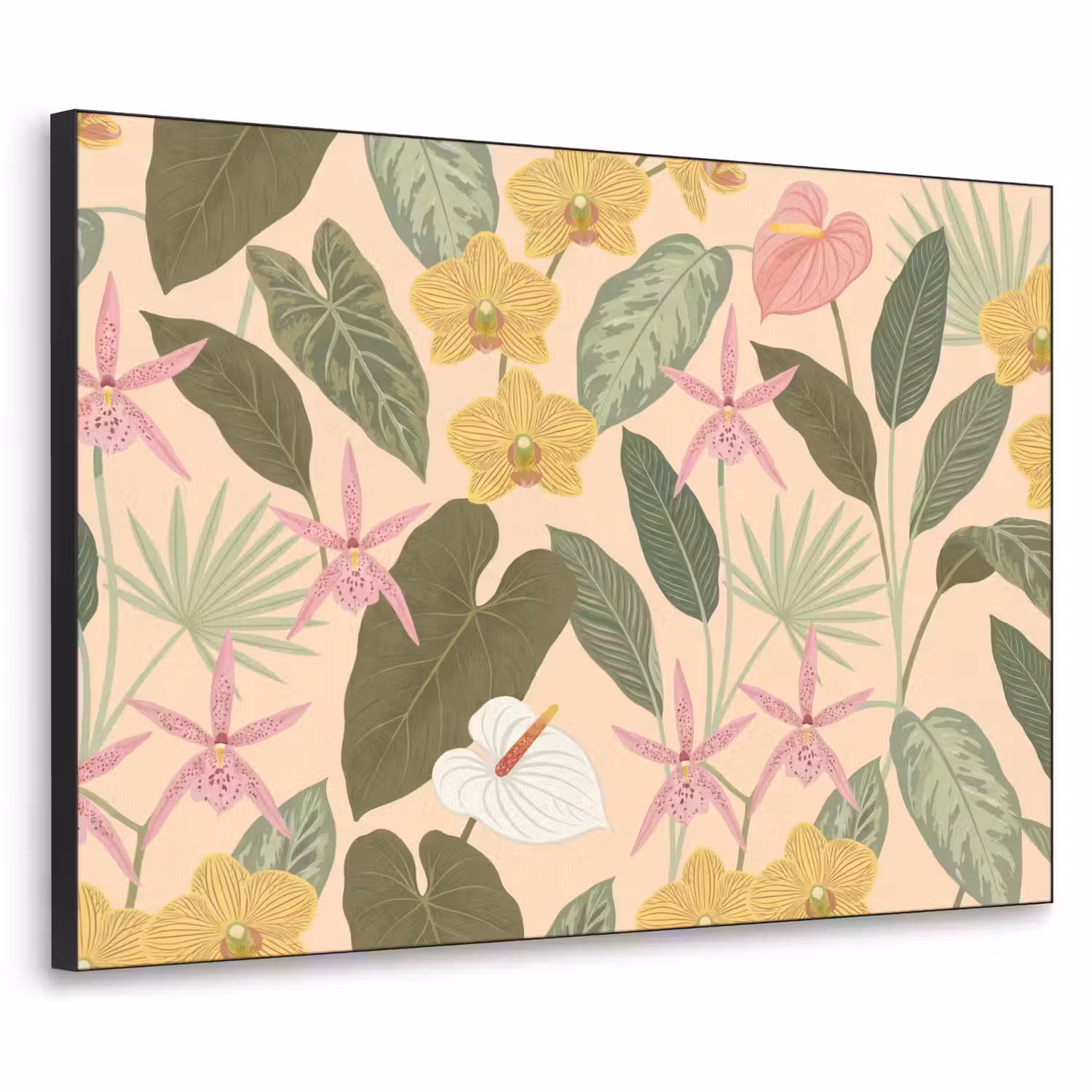Patroon - Bloemen - Kleurrijk Textielframe zwart klein -3d