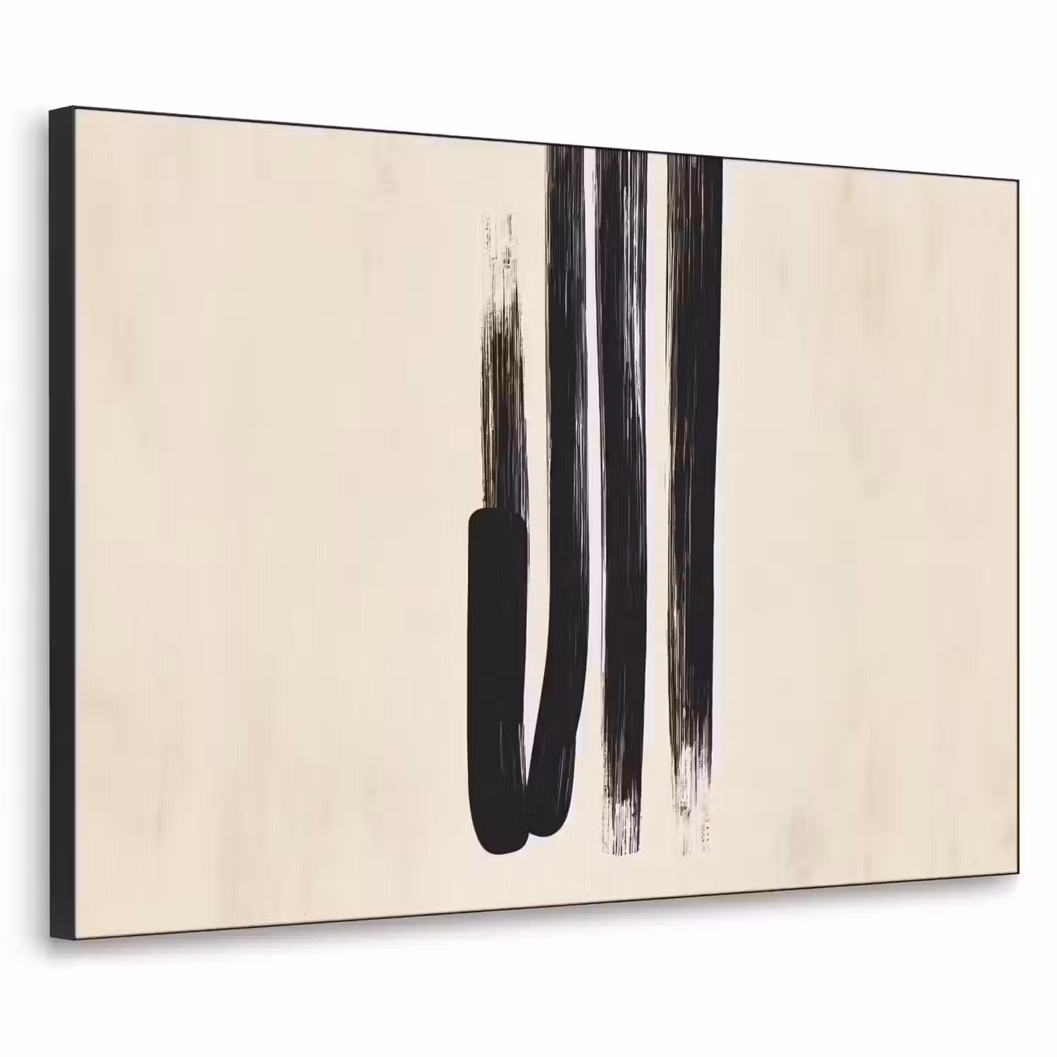 Penseelstreken - Verticaal - Zwart Textielframe - compleet frame klein -3d