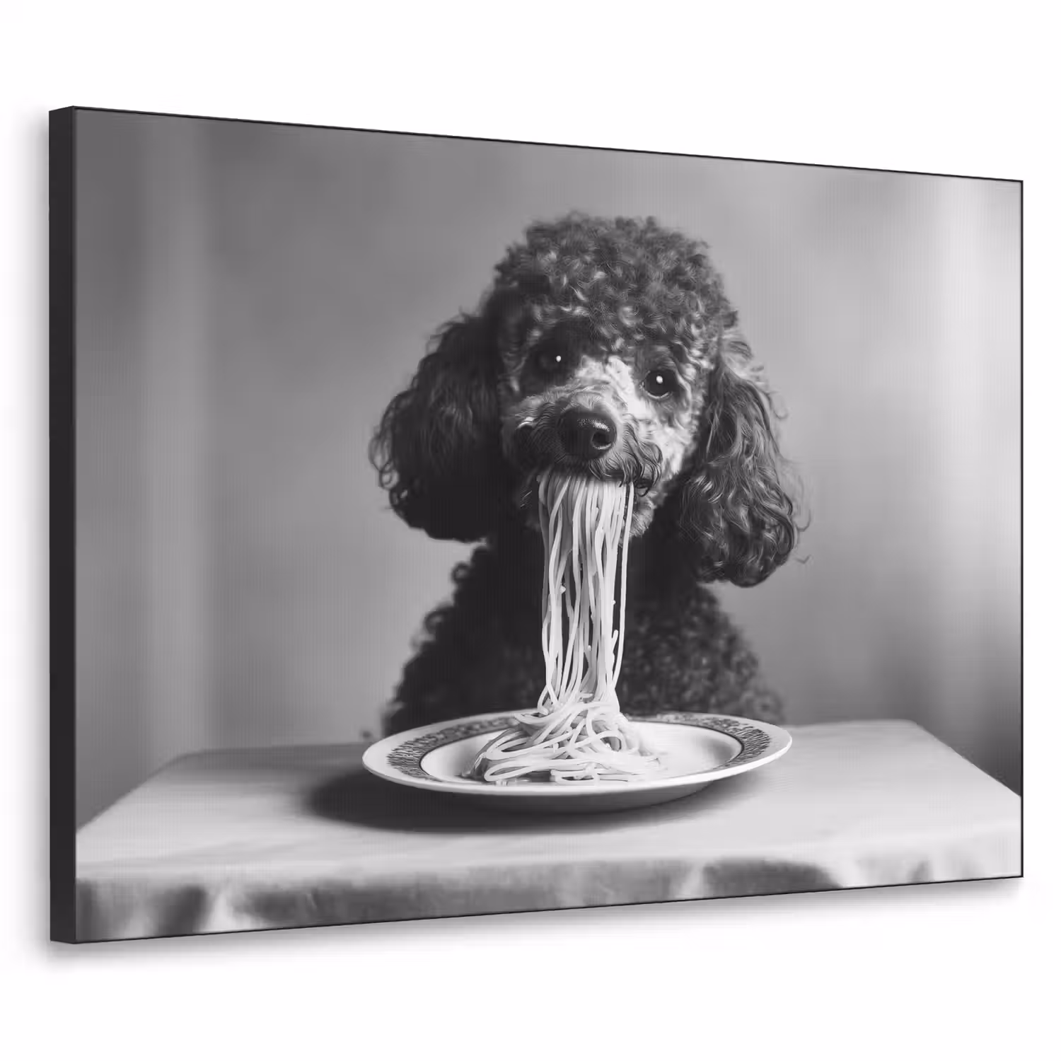 Poedel - Hond - Zwart - Wit - Schattig - Pasta Textielframe - compleet frame klein -3d