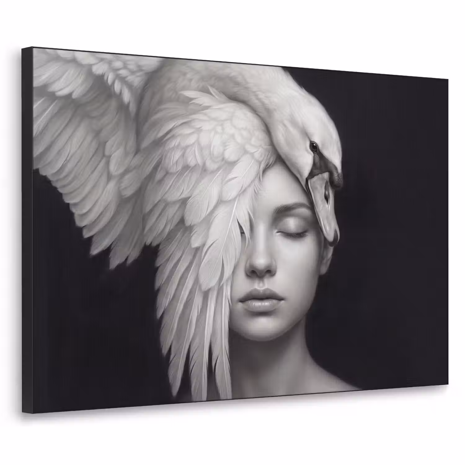 Portret - Zwaan - Zwart - Wit Textielframe zwart klein -3d