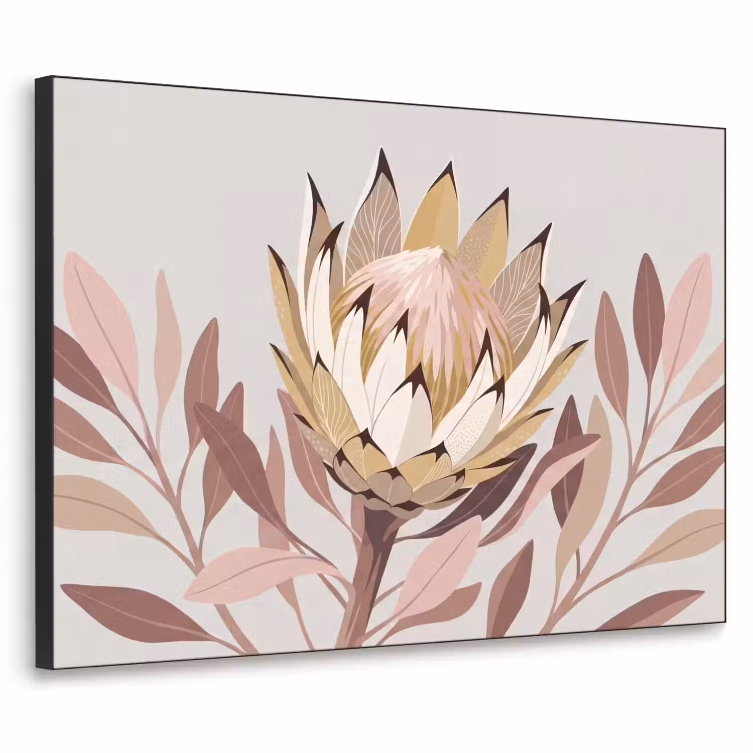 Protea - Bloem - Botanisch - Beige Textielframe zwart klein -3d