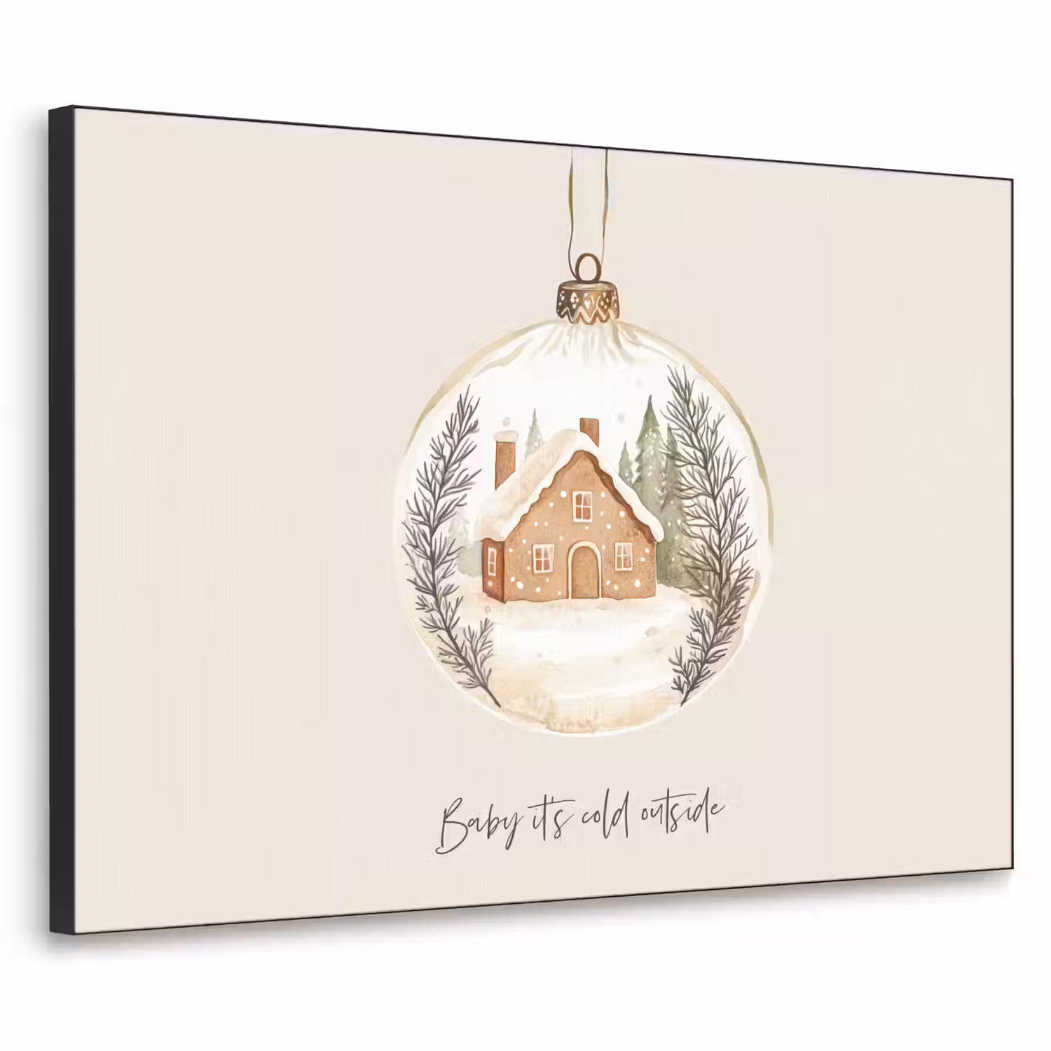 Quote - Winter - Kerst - Beige - Kerstbal Textielframe - compleet frame klein -3d