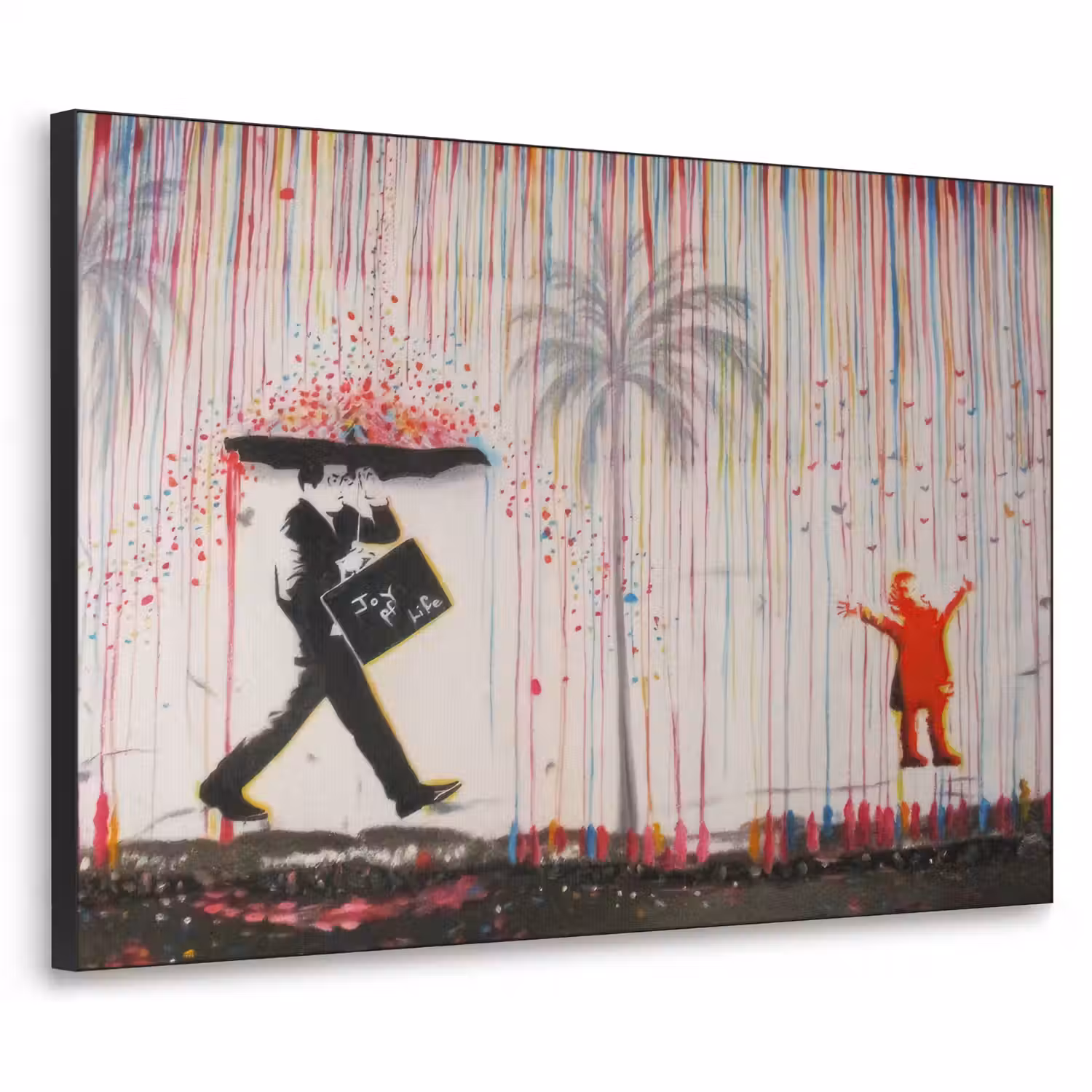 Regen - Graffiti - Man - Banksy Style Textielframe - compleet frame klein -3d
