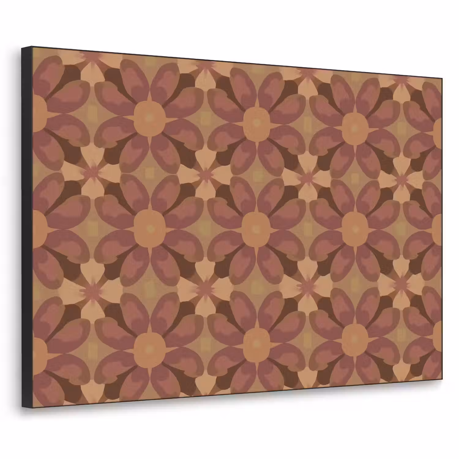 Retro - Bloemen - Bruin Textielframe zwart klein 947 -3d