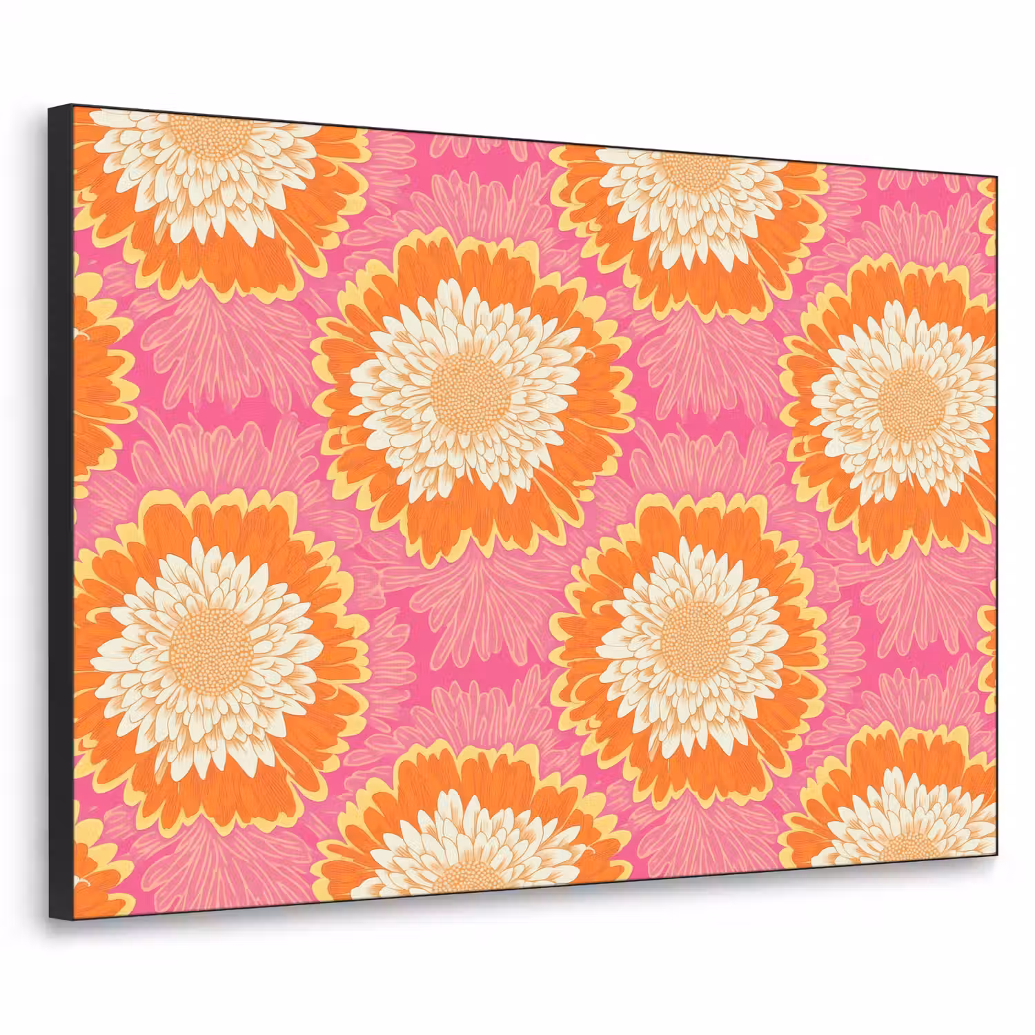 Retro - Bloemen - Kleurrijk Textielframe zwart klein 947 -3d