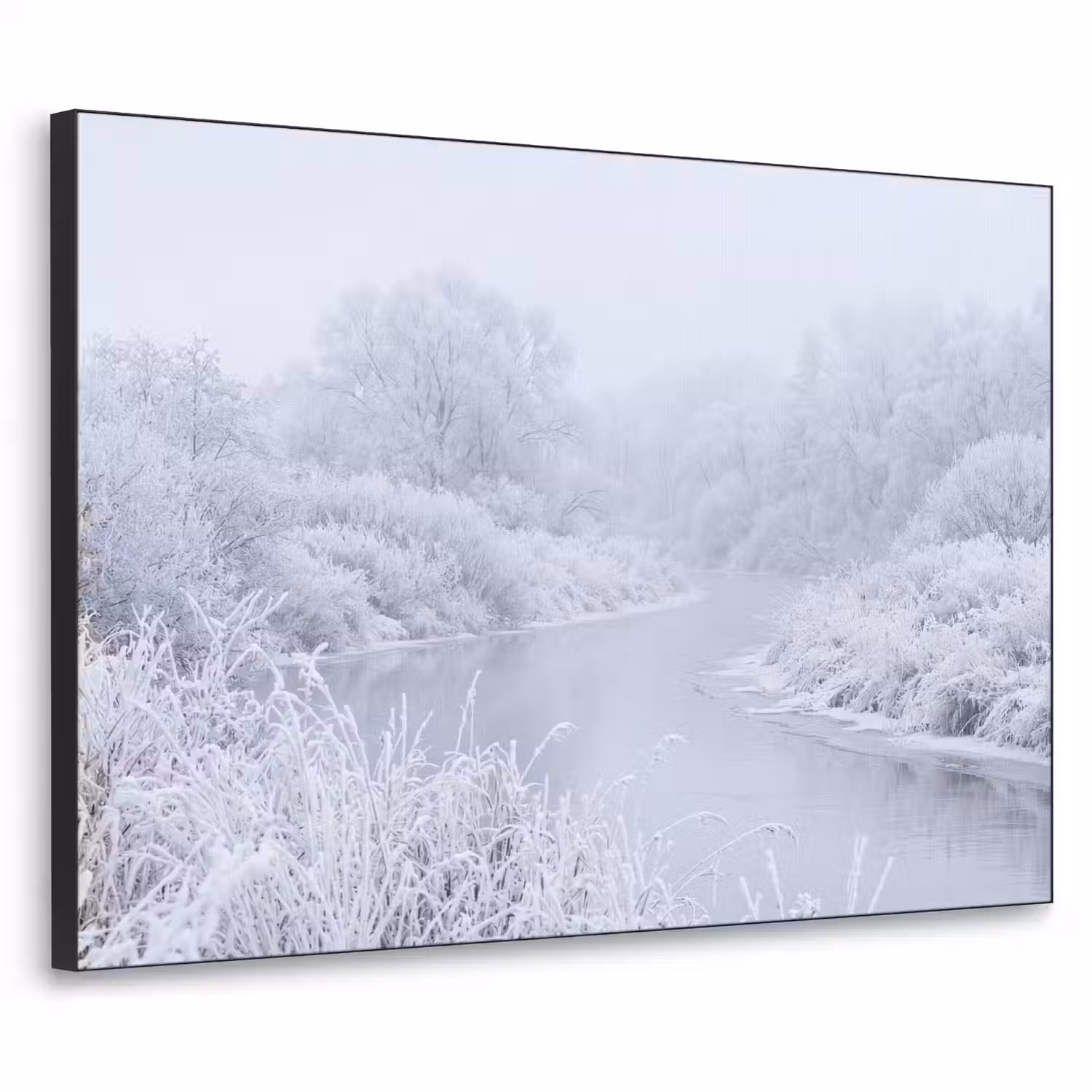Rivier - Sneeuw - Bos - Winter - Schilderachtig Textielframe zwart klein -3d