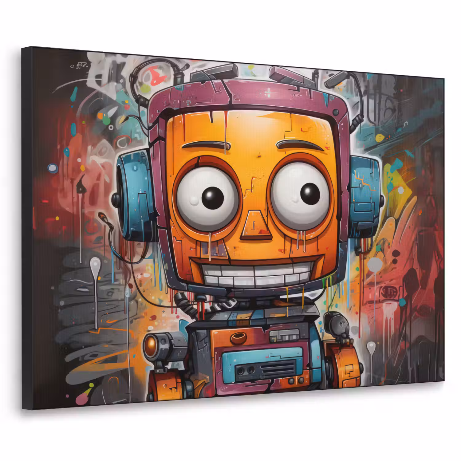 Robot - Graffiti - Oranje - Kleuren Textielframe zwart klein -3d
