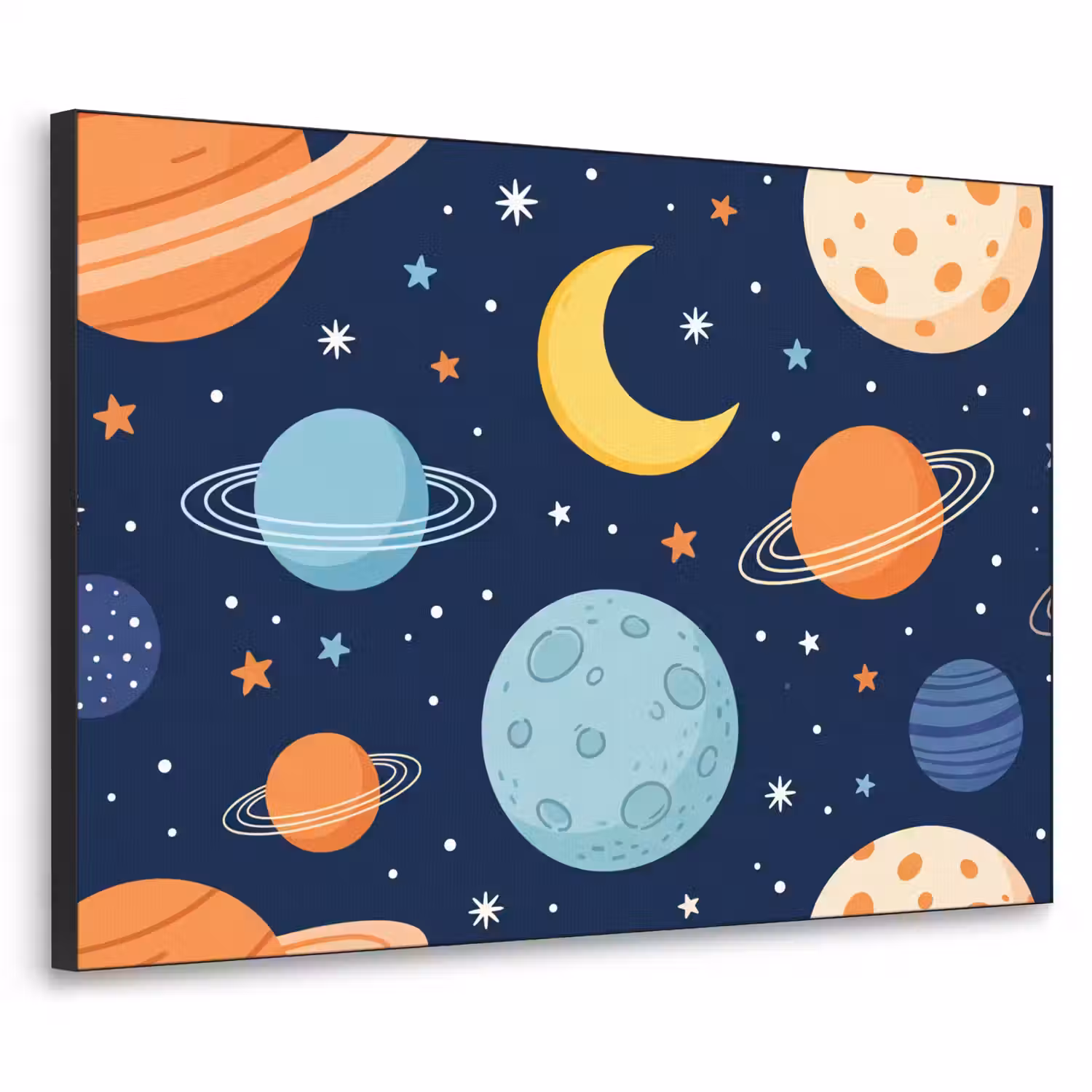 Ruimte - Planeten - Kleurrijk Textielframe zwart klein -3d