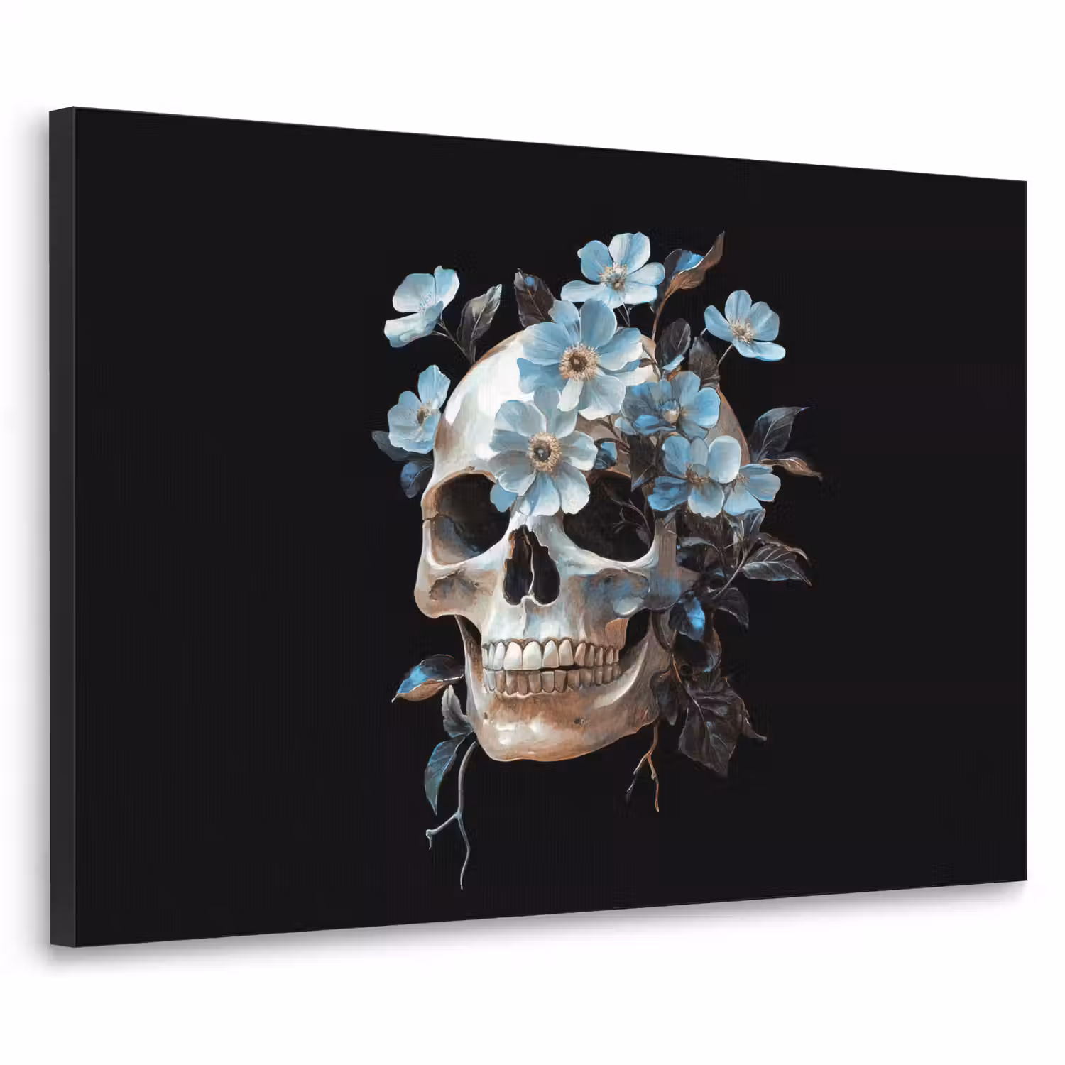 Schedel - Blauw - Bloemen - Bladeren Textielframe - compleet frame klein -3d