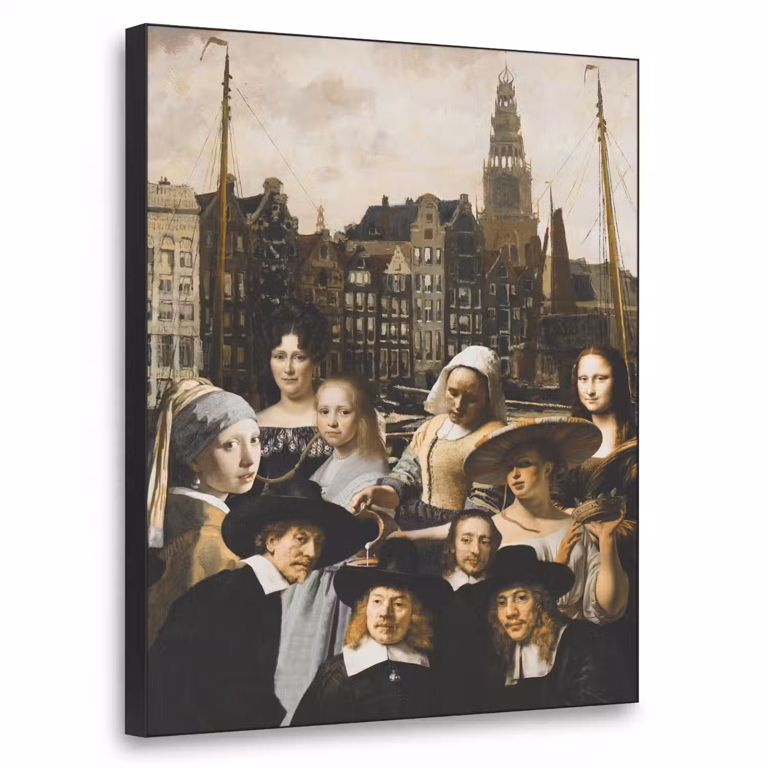 Schilderij - Oude Meesters - Collage Textielframe zwart klein -3d