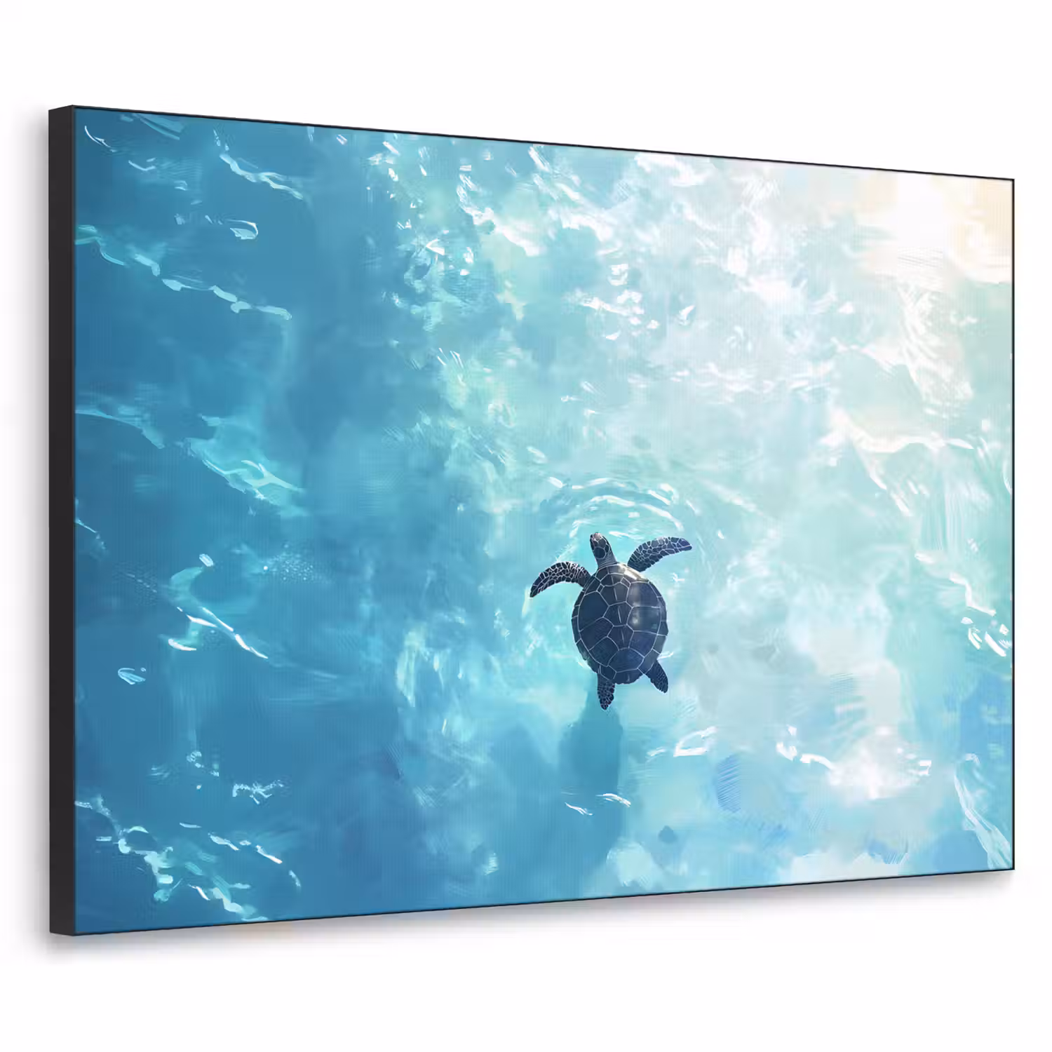 Schildpad - Zee - Blauw - Schittering Textielframe - compleet frame klein -3d