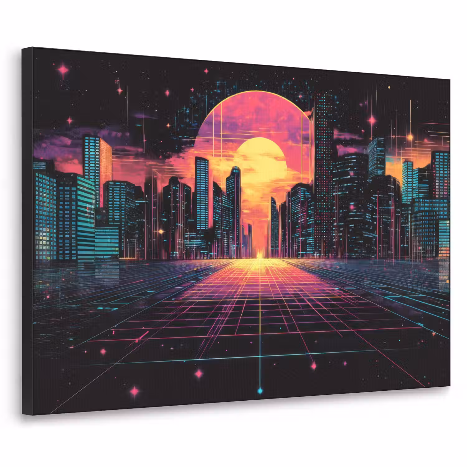 Stad - Gebouwen - Zon - Geel Textielframe - compleet frame klein -3d