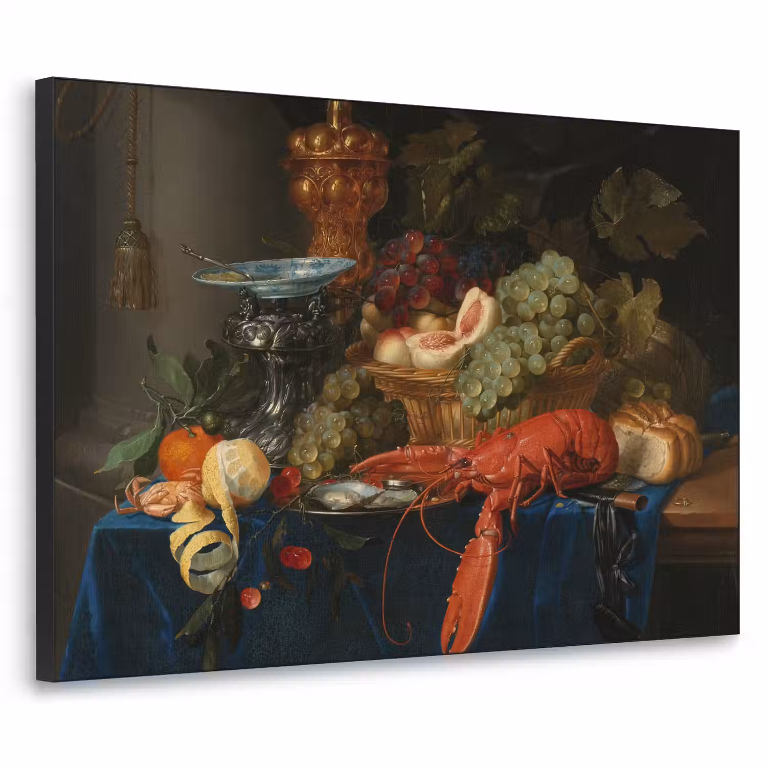 Stilleven met een gouden bokaal - Schilderij - Oude meesters Textielframe zwart klein -3d