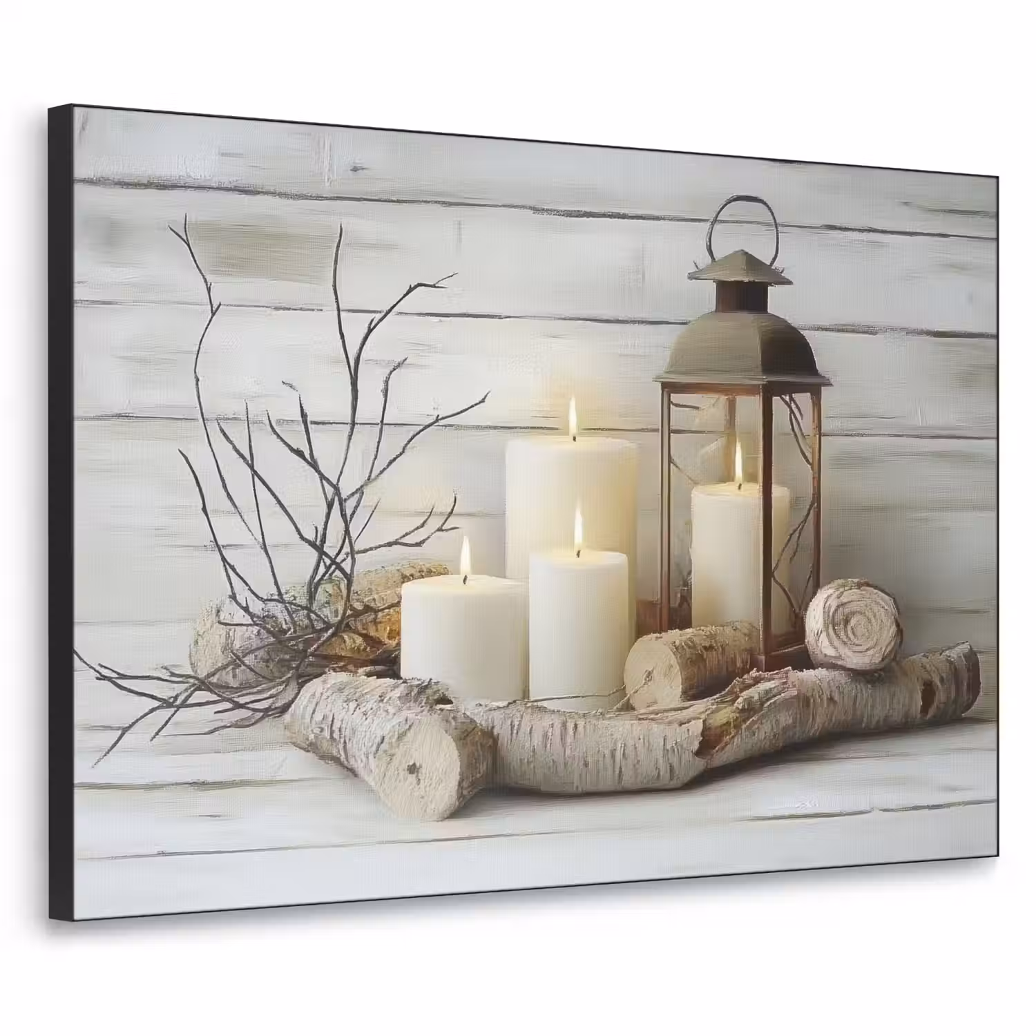 Stilleven - Wit - Kaarsen - Rustiek - Natuur Textielframe - compleet frame klein -3d