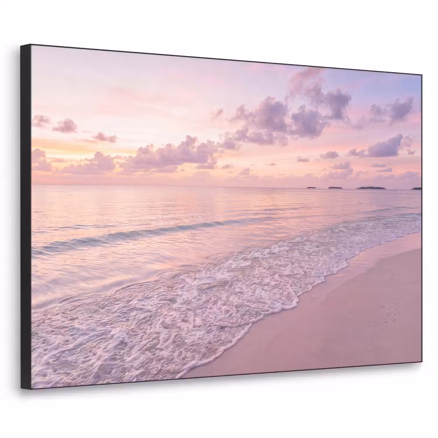Strand - Zonsondergang - Natuur - Minimalistisch - Roze Textielframe zwart klein -3d