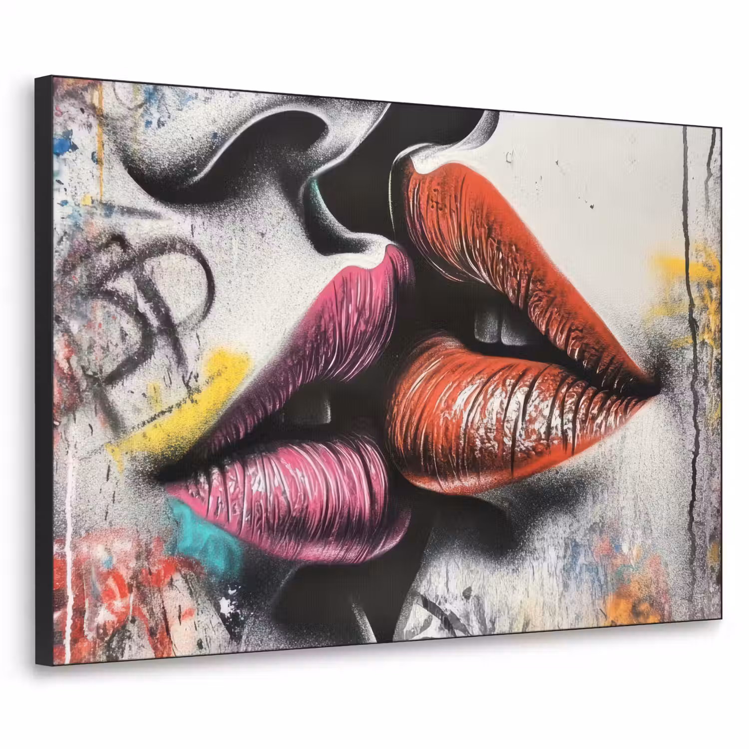 Street art - Lippen - Kus - Graffiti Textielframe - compleet frame klein -3d