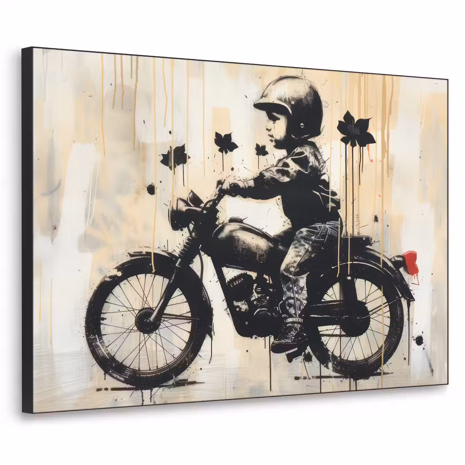 Street art - Motor - Jongen - Graffiti - Banksy Style Textielframe - compleet frame klein -3d