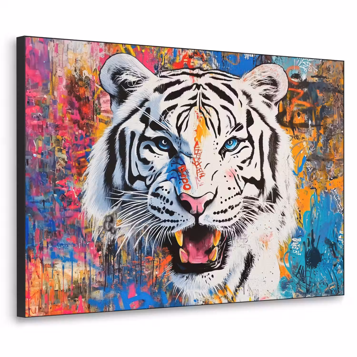 Street art - Tijger - Wit - Graffiti - Dieren Textielframe - compleet frame klein -3d
