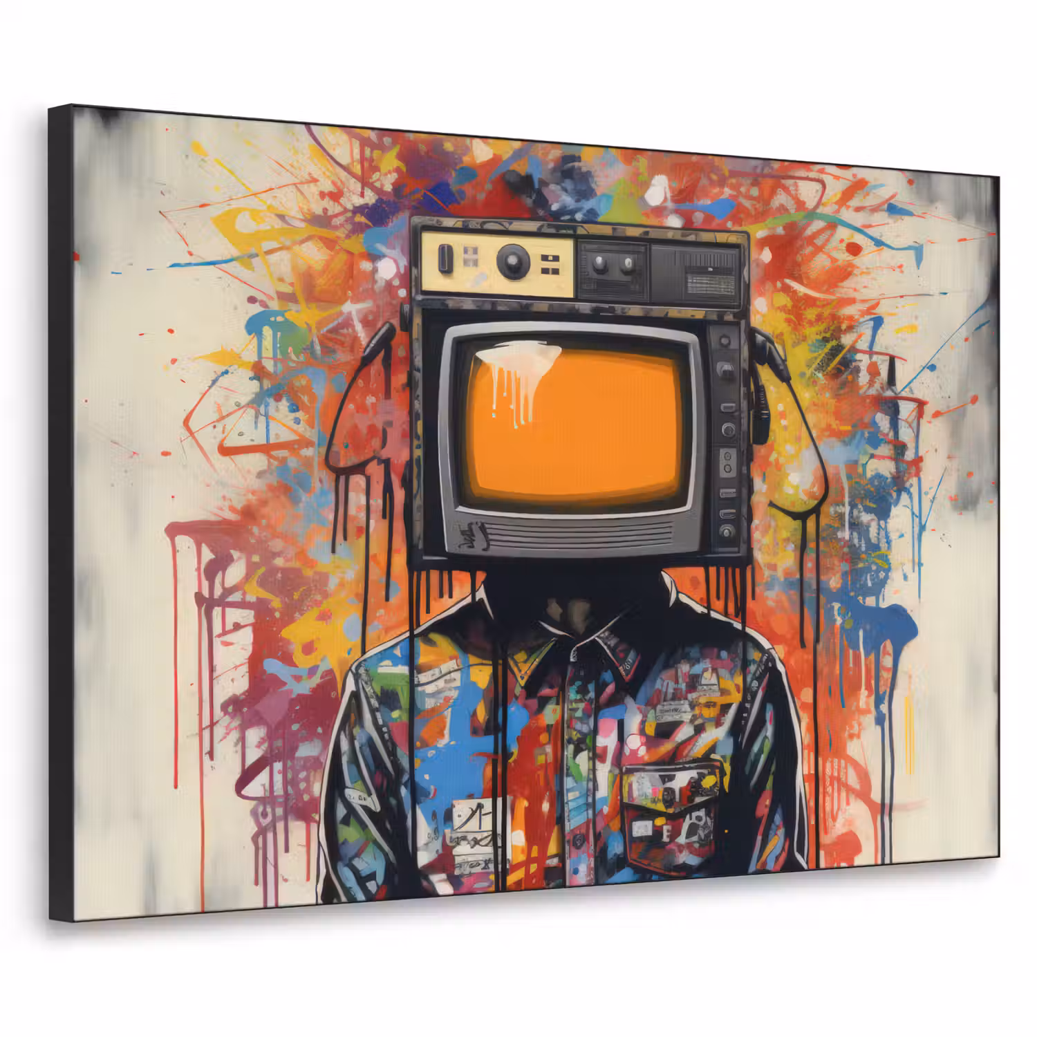 Televisie - Graffiti - Mens - Kleuren Textielframe zwart klein -3d