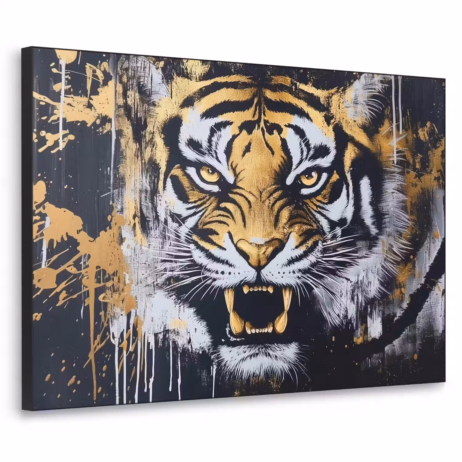 Tijger - Verfspatten - Goud Textielframe - compleet frame klein -3d
