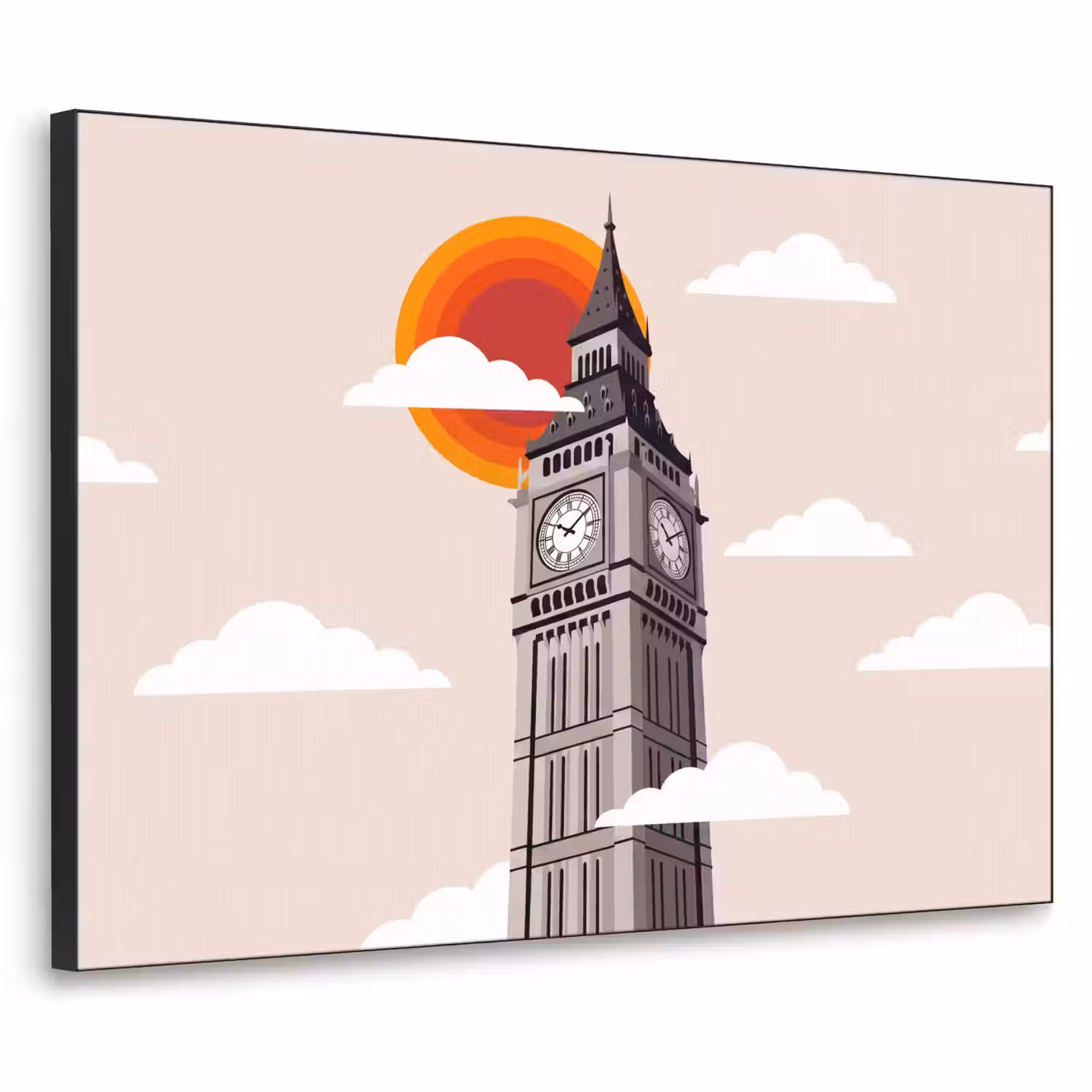 Toren - Klok - Londen - Architectuur - Retro Textielframe zwart klein -3d