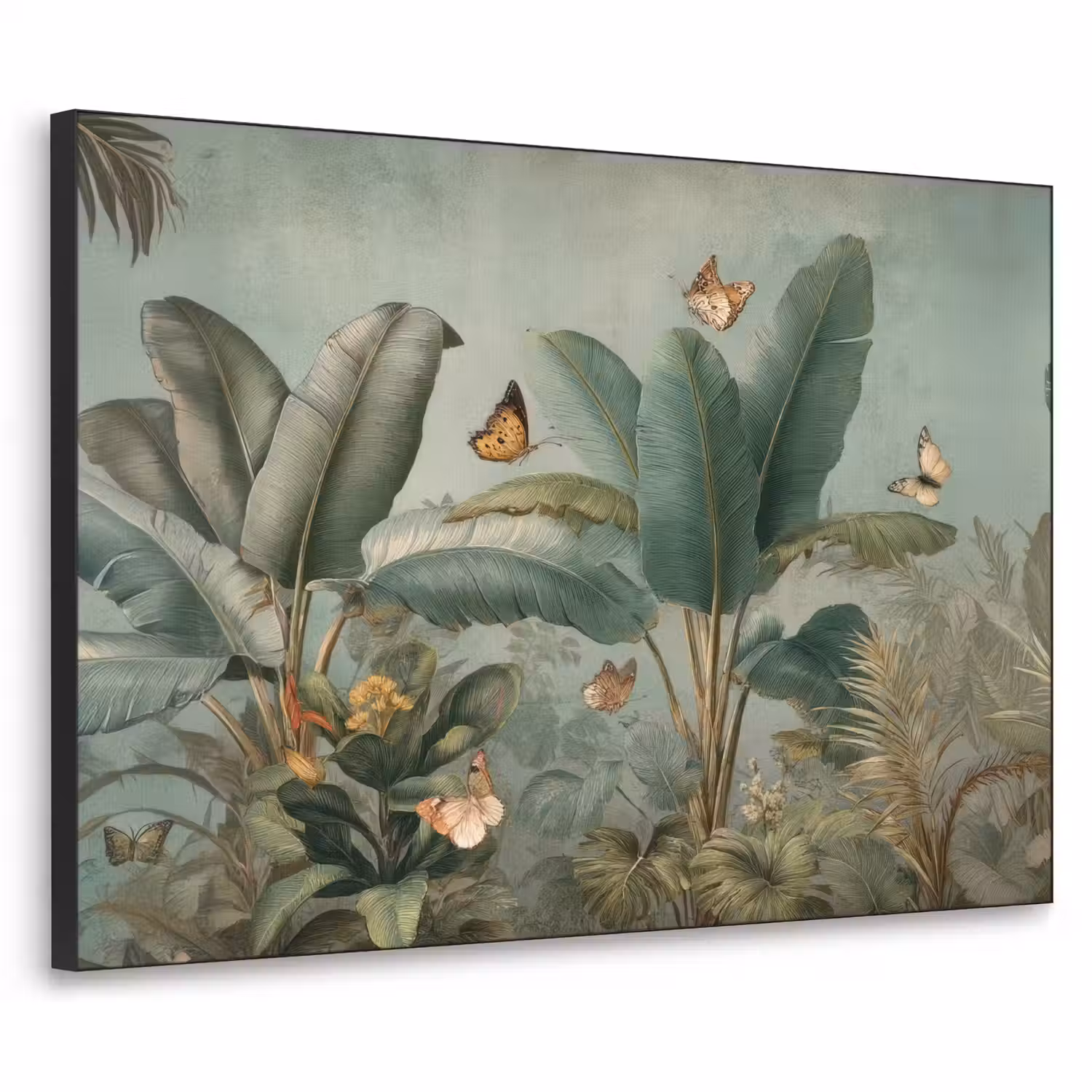 Tropisch bladerdek - Vlinders - groen - Bruin Textielframe - compleet frame klein -3d