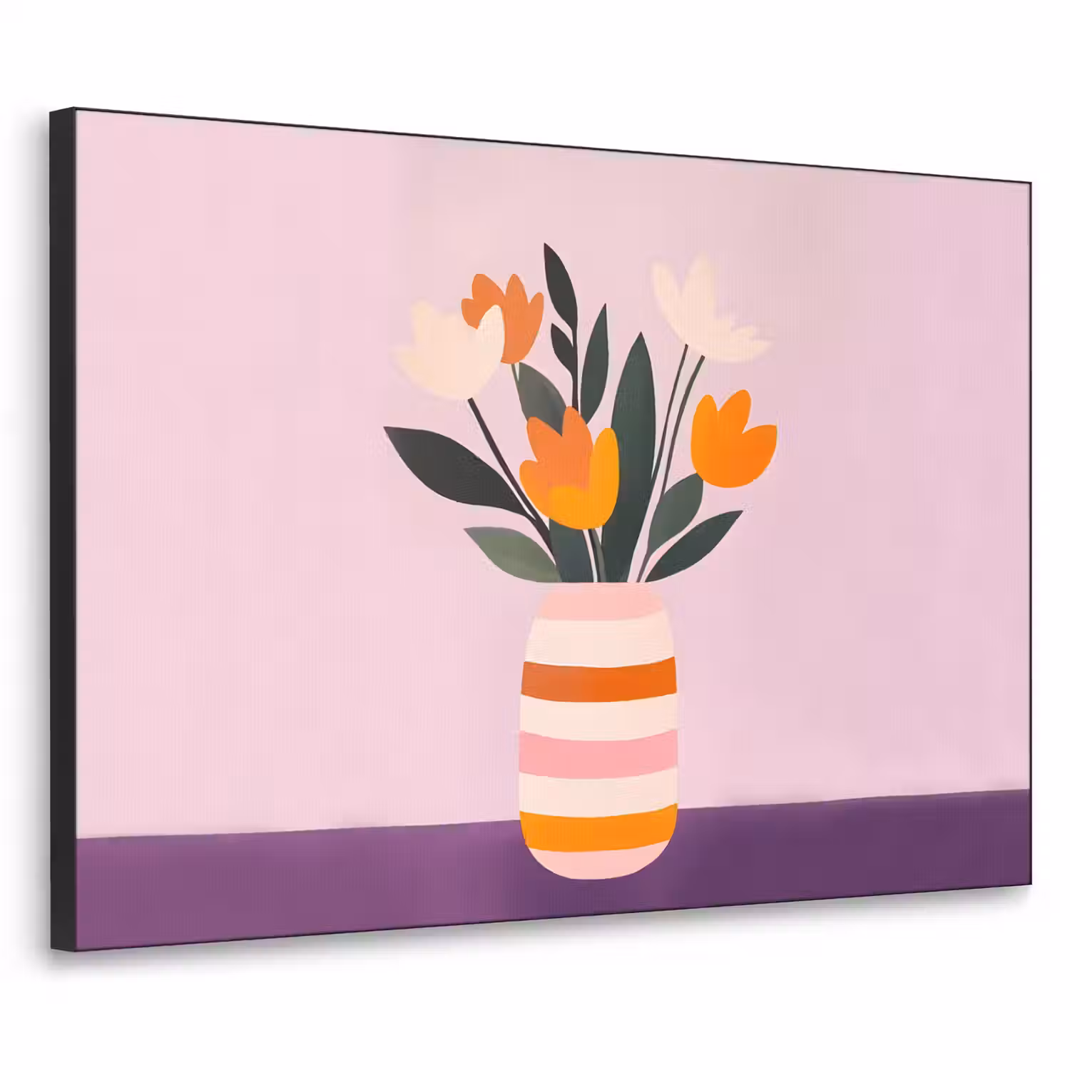 Tulpen - Vaas - Strepen - Paars Textielframe - compleet frame klein -3d